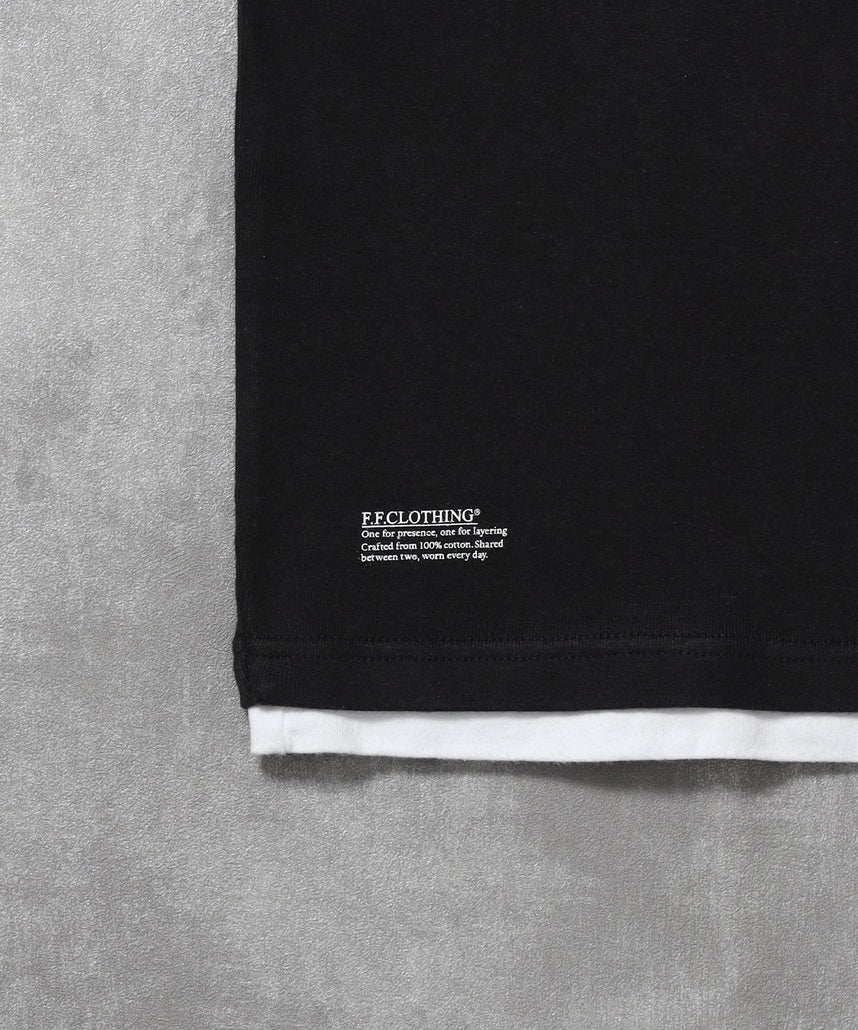 フェイクレイヤードヘンリーネックショート丈Tシャツ/ Tシャツ ヘンリーネック 半袖 レイヤード ワンポイント シンプル 【短丈】 ブラック