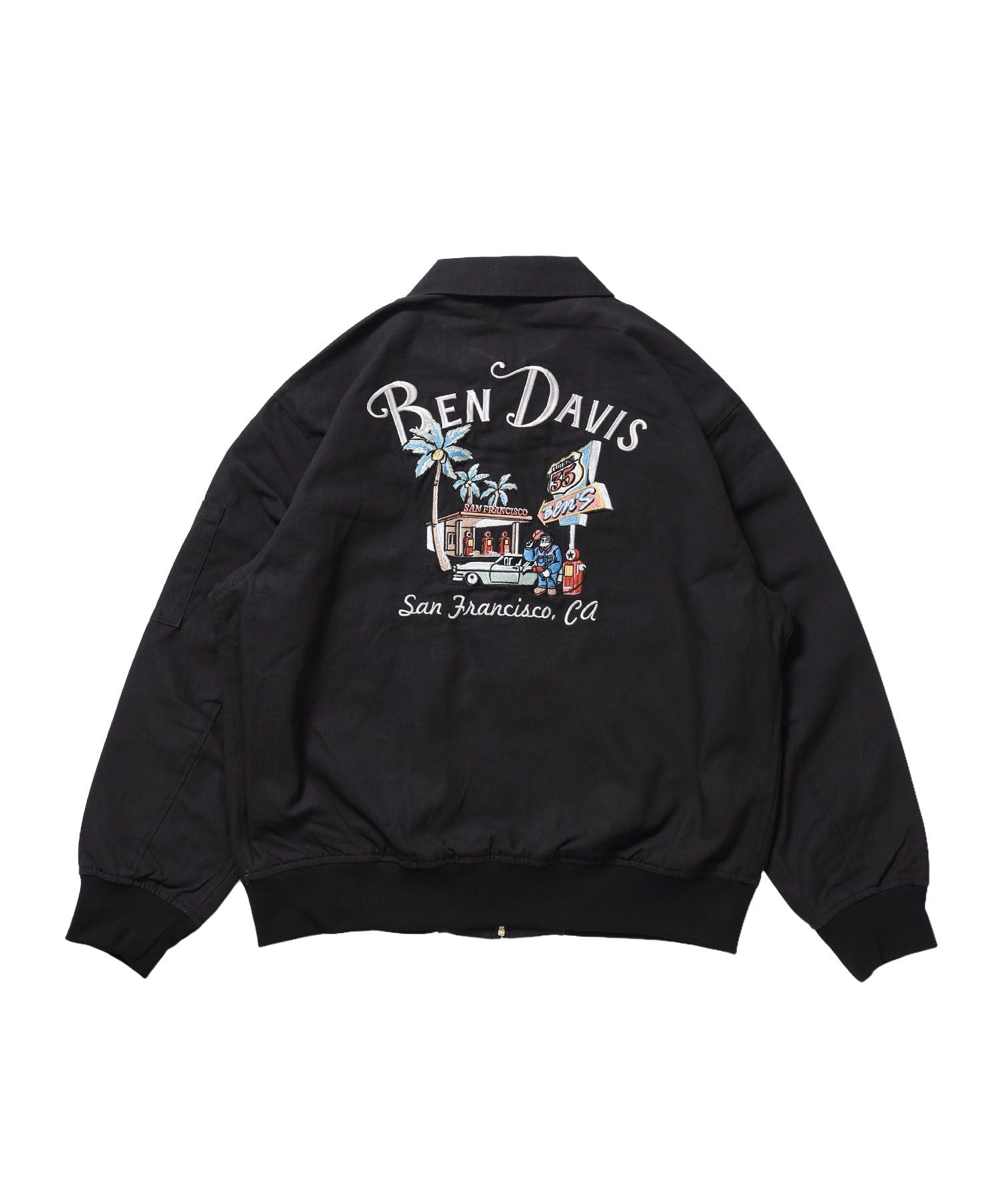 【BEN DAVIS(ベンデイビス)】COTTON DUCK SOUVENIR JACKET / スーベニア 刺繍 フライトジャケット ユニセックス 裏地付き アウター ブラック