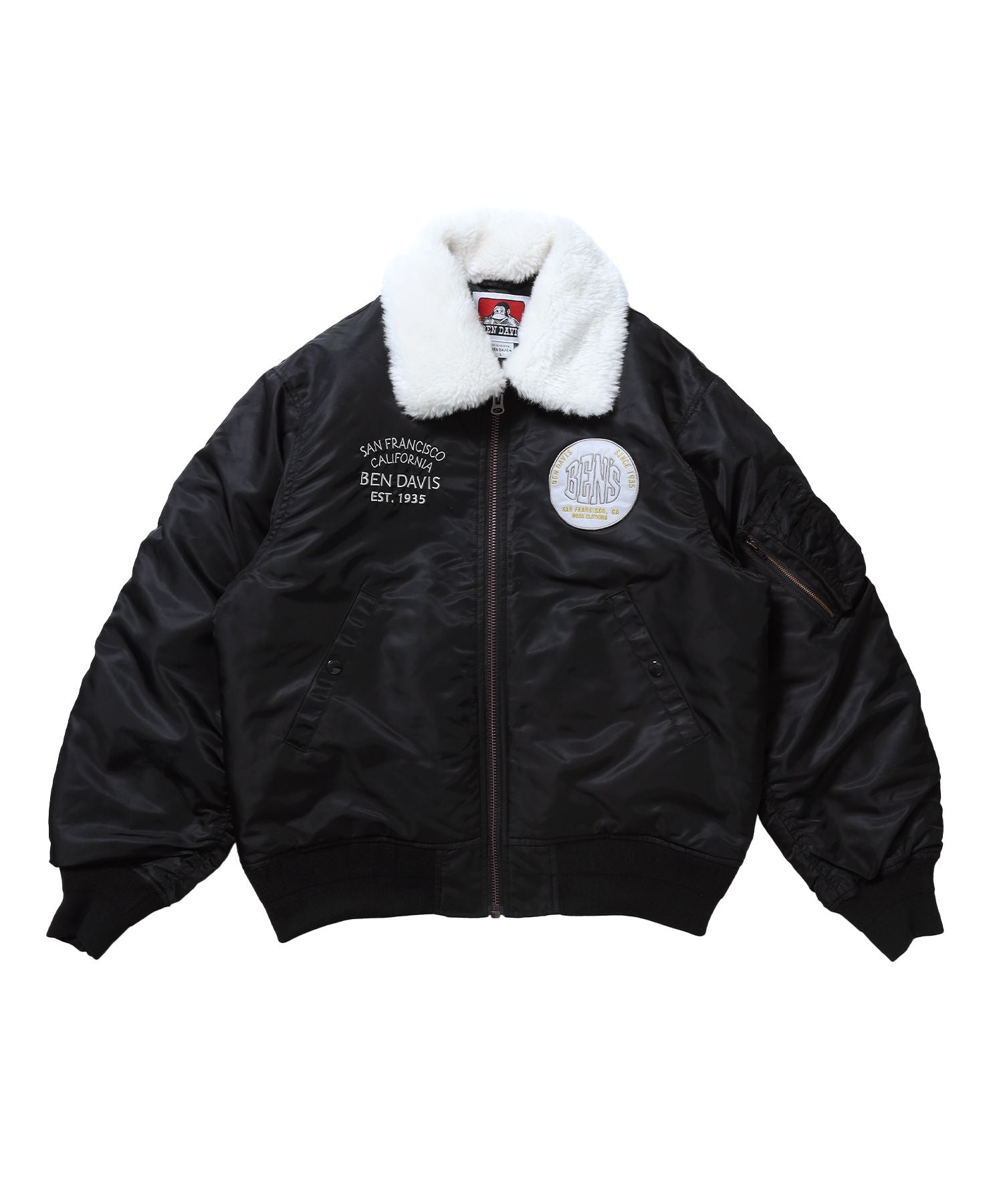 【BEN DAVIS(ベンデイビス)】SOUVENIR EMB FLIGHT JACKET / スーベニアジャケット フライトジャケット 刺繍 ワッペン 着脱ボア衿 アウター ユニセックス ブラック