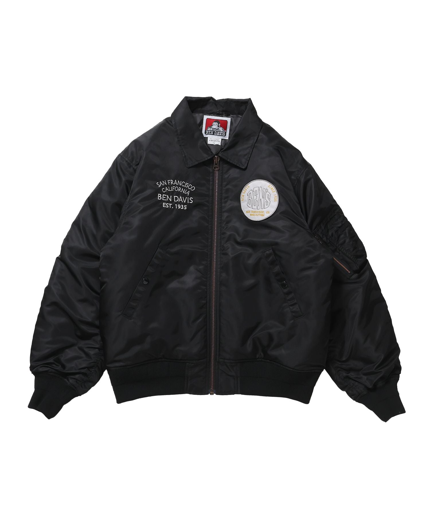 【BEN DAVIS(ベンデイビス)】SOUVENIR EMB FLIGHT JACKET / スーベニアジャケット フライトジャケット 刺繍 ワッペン 着脱ボア衿 アウター ユニセックス ブラック