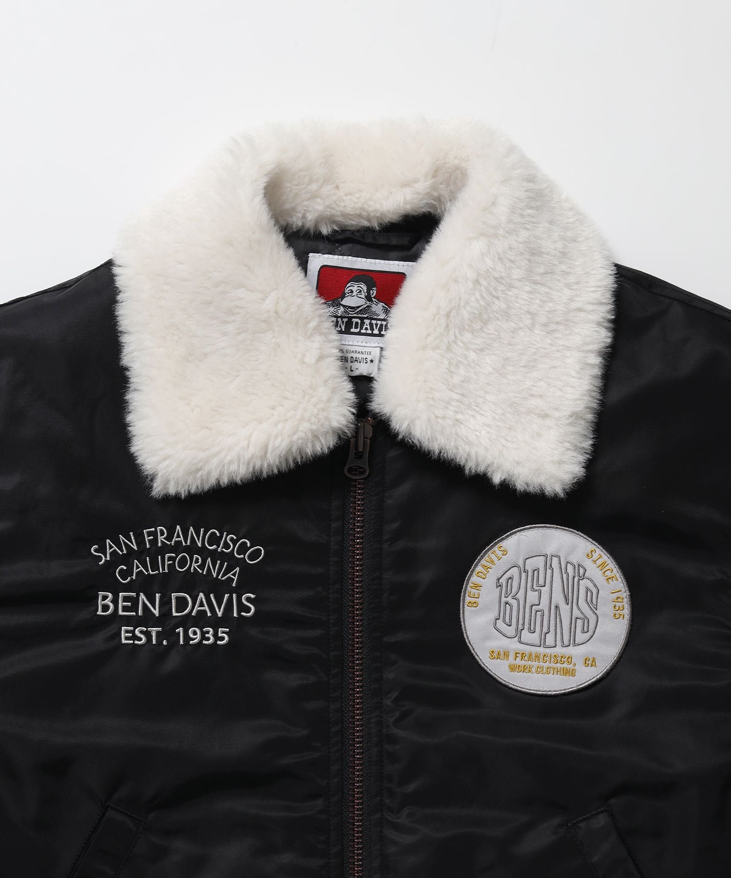 SOUVENIR EMB FLIGHT JACKET / スーベニアジャケット フライトジャケット 刺繍 ワッペン 着脱ボア衿 アウター ユニセックス ブラック