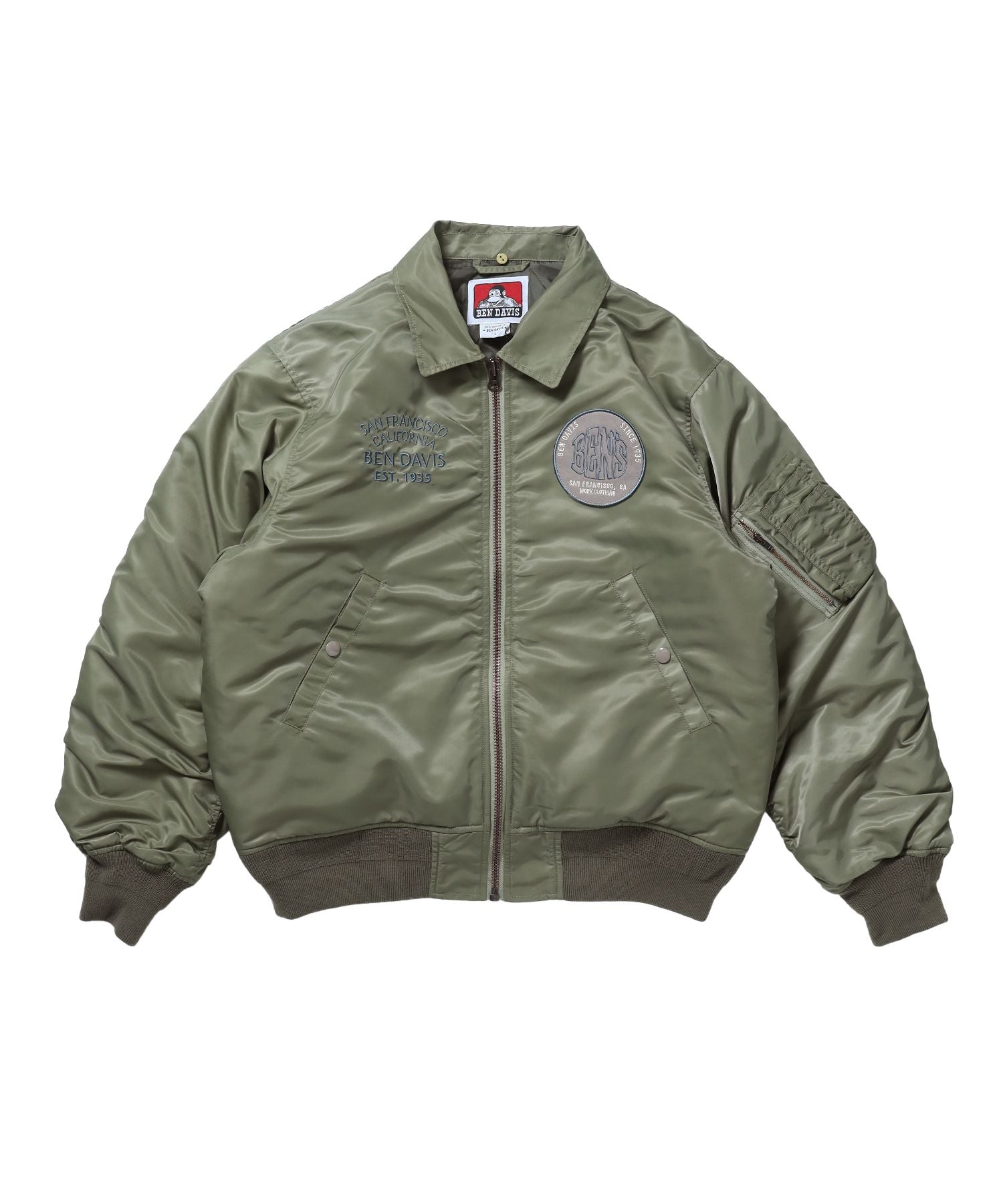 【BEN DAVIS(ベンデイビス)】SOUVENIR EMB FLIGHT JACKET / スーベニアジャケット フライトジャケット 刺繍 ワッペン 着脱ボア衿 アウター ユニセックス カーキ