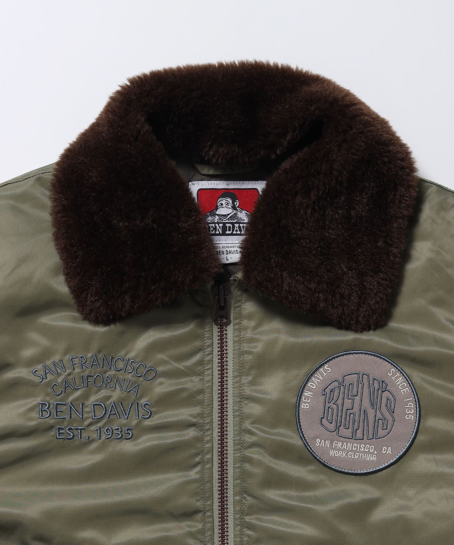SOUVENIR EMB FLIGHT JACKET / スーベニアジャケット フライトジャケット 刺繍 ワッペン 着脱ボア衿 アウター ユニセックス カーキ