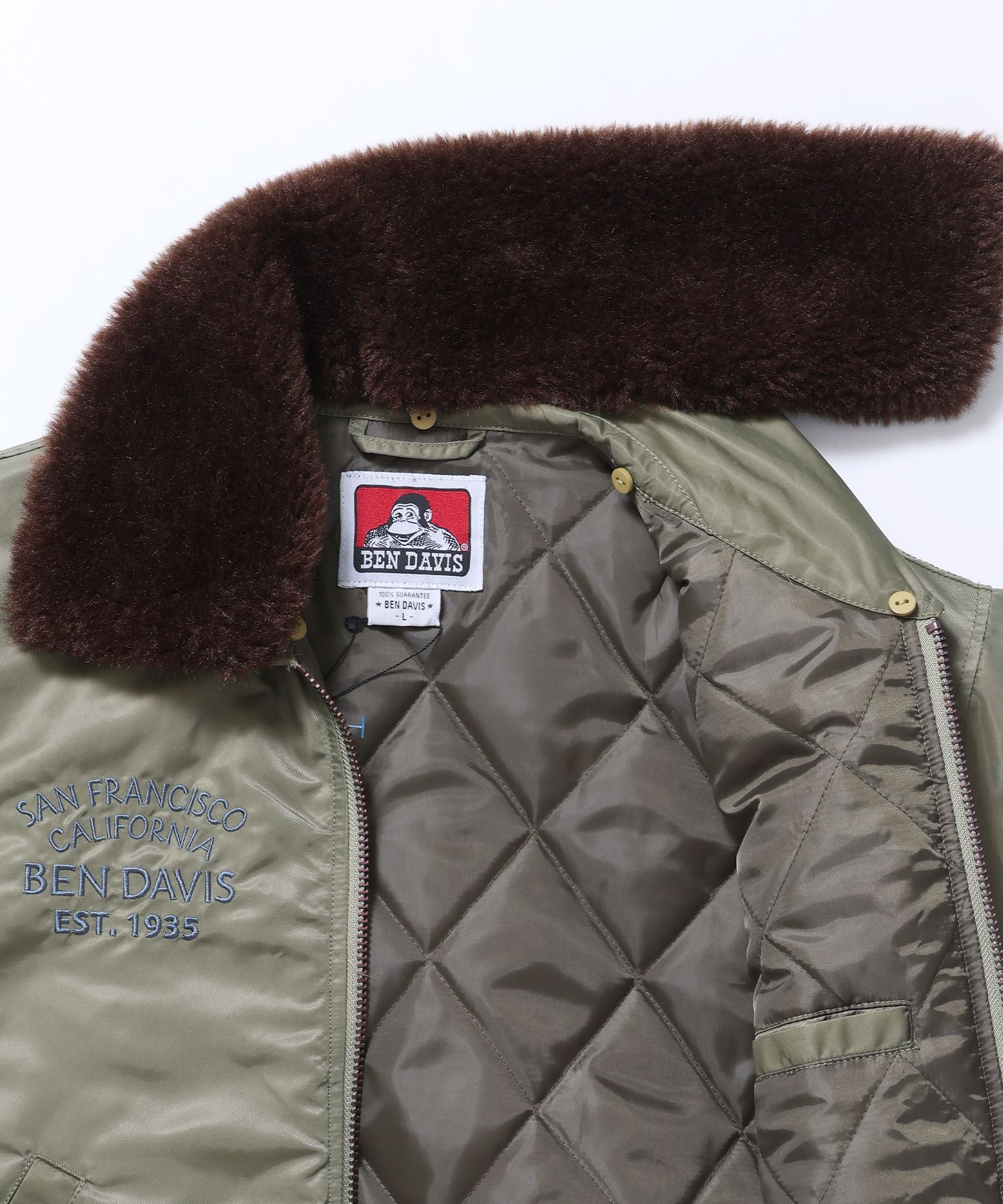 SOUVENIR EMB FLIGHT JACKET / スーベニアジャケット フライトジャケット 刺繍 ワッペン 着脱ボア衿 アウター ユニセックス カーキ