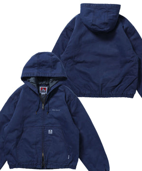 WORKERS PARKA / フーデッドワークジャケット ダブルジップ キルティング裏地 アウター ポケット ワーク ユニセックス ネイビー