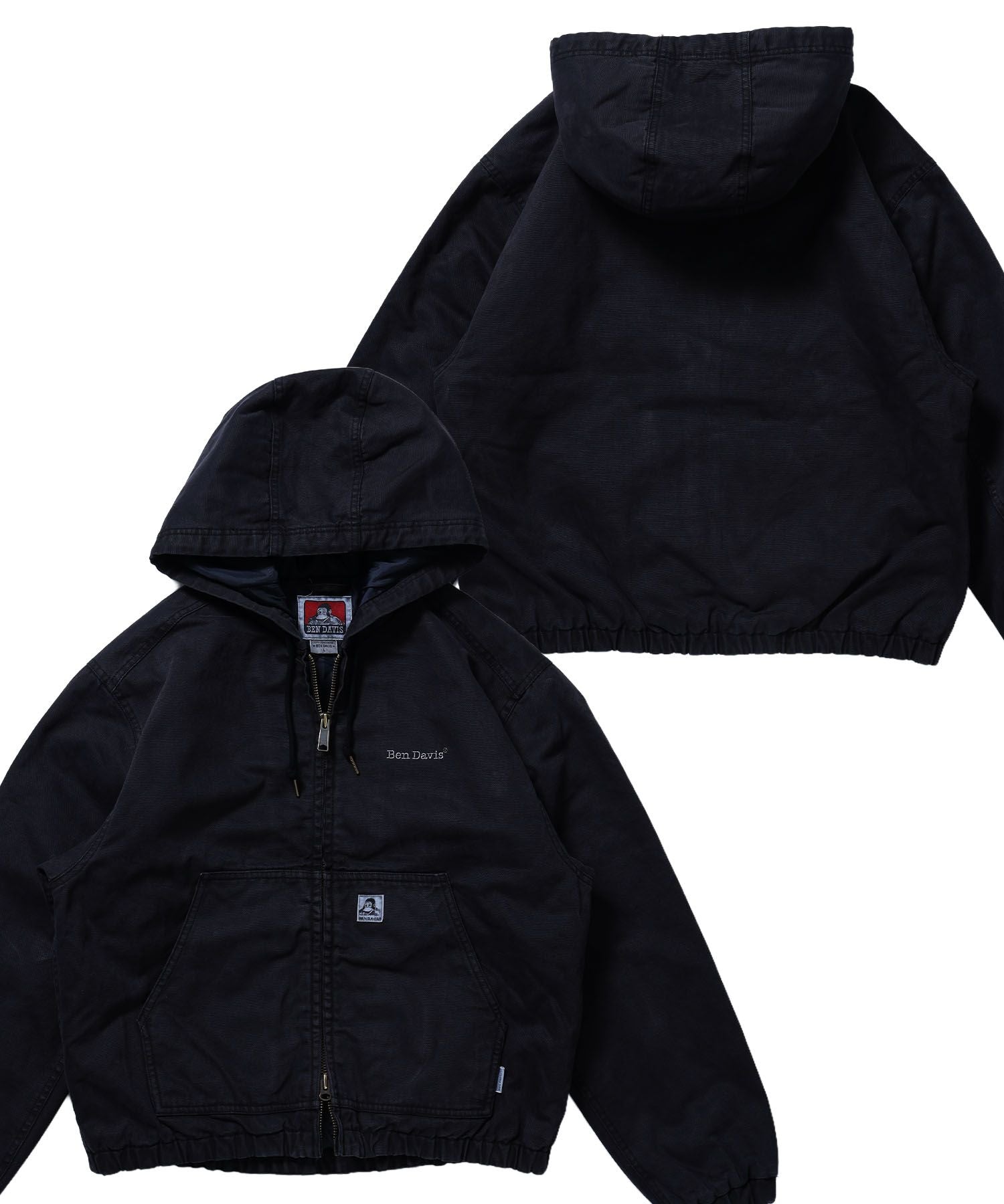 【BEN DAVIS(ベンデイビス)】WORKERS PARKA / フーデッドワークジャケット ダブルジップ キルティング裏地 アウター ポケット ワーク ユニセックス ブラック