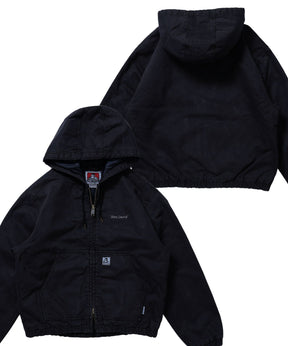 WORKERS PARKA / フーデッドワークジャケット ダブルジップ キルティング裏地 アウター ポケット ワーク ユニセックス ブラック