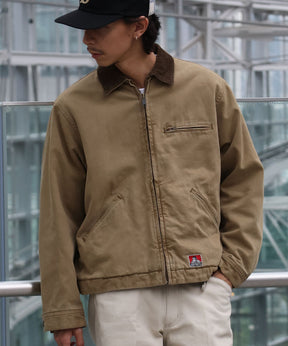 ZIP FRONT TRUCKER JACKET / トラッカージャケット コーデュロイ衿 ショート丈 中綿キルティング アウター ユニセックス サンドベージュ