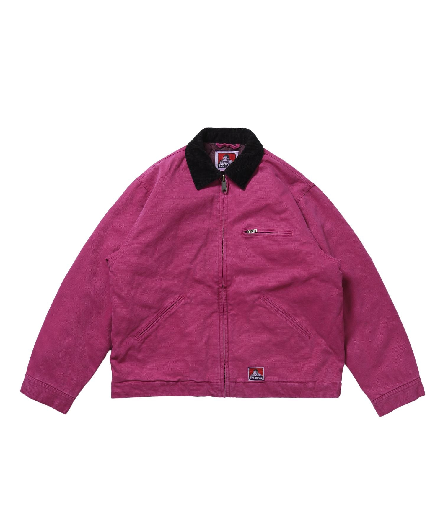 【BEN DAVIS(ベンデイビス)】ZIP FRONT TRUCKER JACKET / トラッカージャケット コーデュロイ衿 ショート丈 中綿キルティング アウター ユニセックス ピンク
