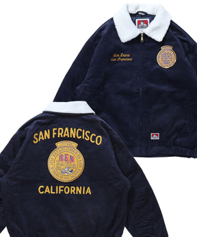 REMOVAL BOA COLLAR RANCH JACKET / ランチジャケット コーデュロイ 着脱ボア衿 刺繍 ワッペン アウター ユニセックス ネイビー