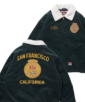 REMOVAL BOA COLLAR RANCH JACKET / ランチジャケット コーデュロイ 着脱ボア衿 刺繍 ワッペン アウター ユニセックス ダークグリーン