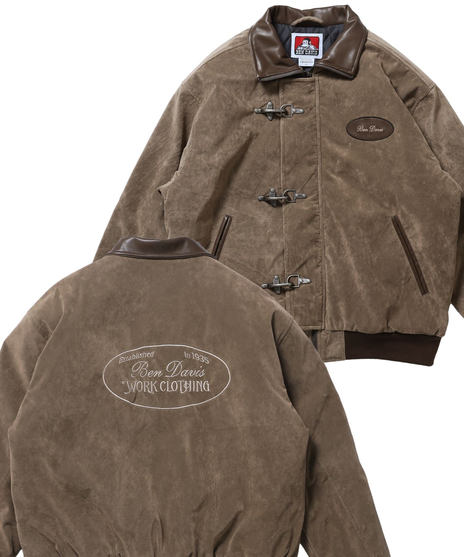 【BEN DAVIS(ベンデイビス)】FAUX SUEDE RESCUE JACKET / レスキュージャケット フェイクスエード 中綿キルティング ハイネック ワッペン アウター ユニセックス ブラウン