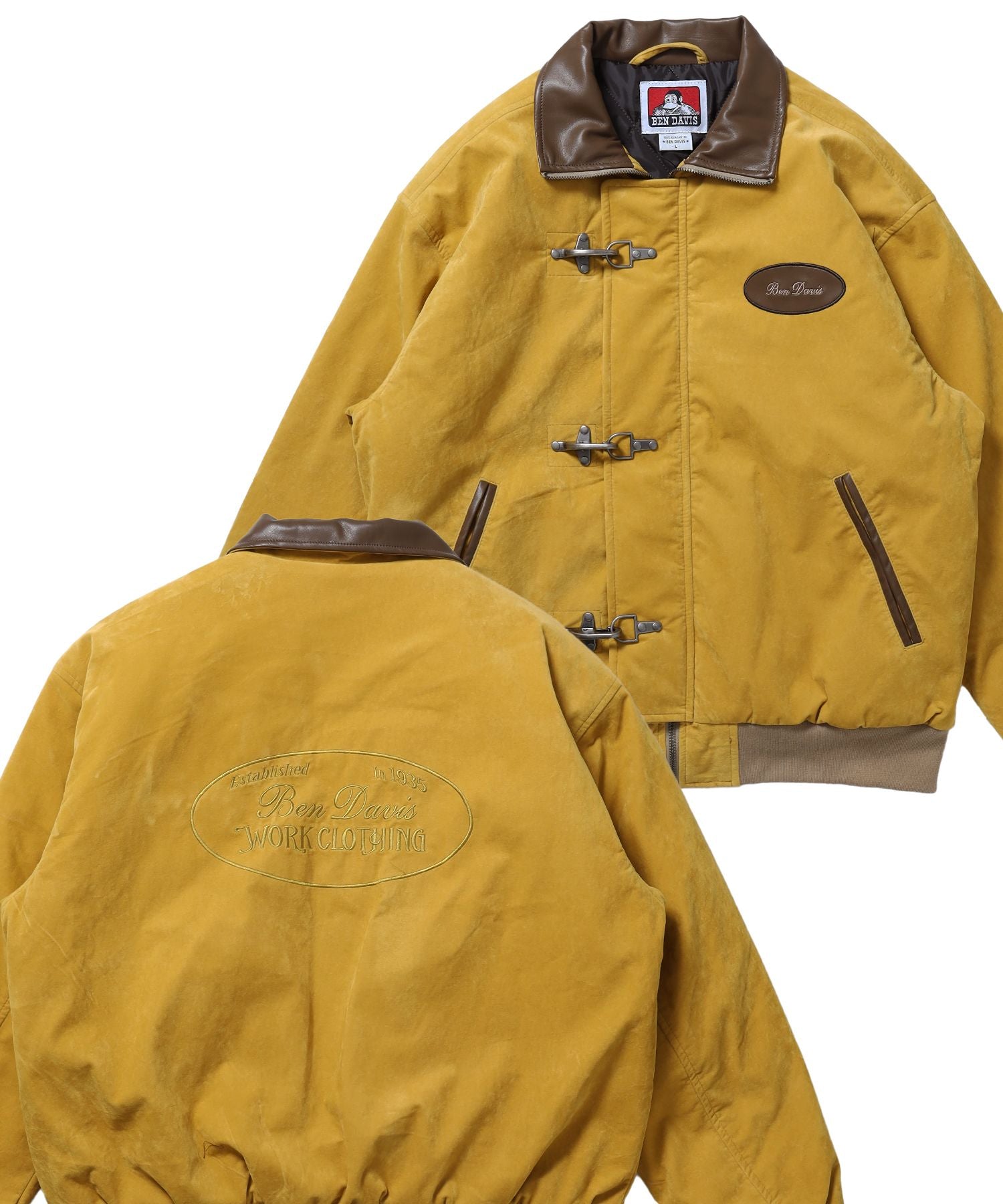 【BEN DAVIS(ベンデイビス)】FAUX SUEDE RESCUE JACKET / レスキュージャケット フェイクスエード 中綿キルティング ハイネック ワッペン アウター ユニセックス マスタード