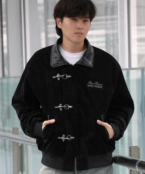 FAUX SUEDE RESCUE JACKET / レスキュージャケット フェイクスエード 中綿キルティング ハイネック ワッペン アウター ユニセックス ブラック