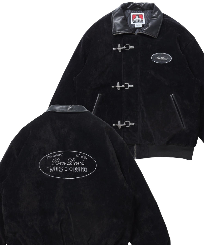 【BEN DAVIS(ベンデイビス)】FAUX SUEDE RESCUE JACKET / レスキュージャケット フェイクスエード 中綿キルティング ハイネック ワッペン アウター ユニセックス ブラック