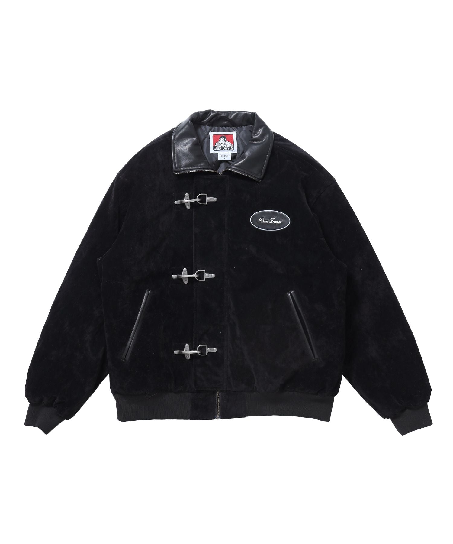 【BEN DAVIS(ベンデイビス)】FAUX SUEDE RESCUE JACKET / レスキュージャケット フェイクスエード 中綿キルティング ハイネック ワッペン アウター ユニセックス ブラック