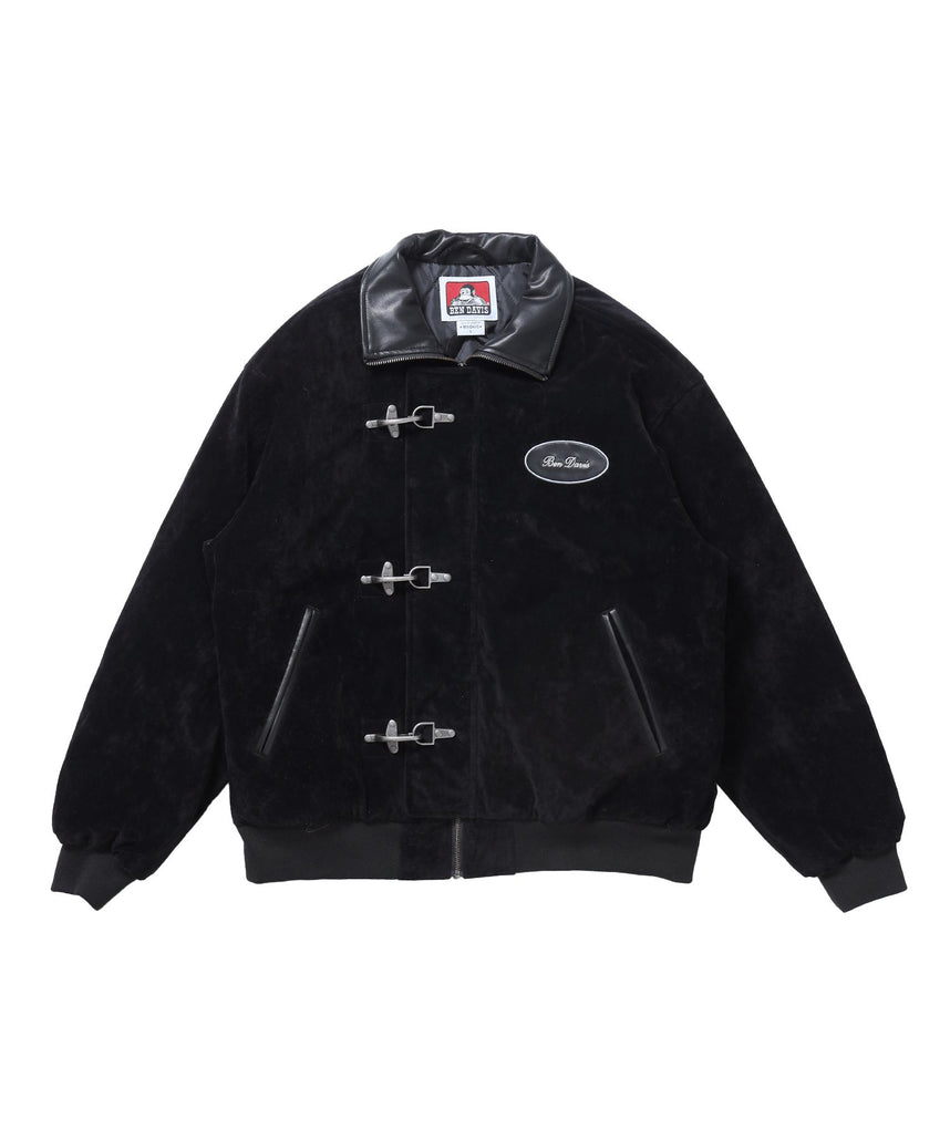 【BEN DAVIS(ベンデイビス)】FAUX SUEDE RESCUE JACKET / レスキュージャケット フェイクスエード 中綿キルティング ハイネック ワッペン アウター ユニセックス ブラック