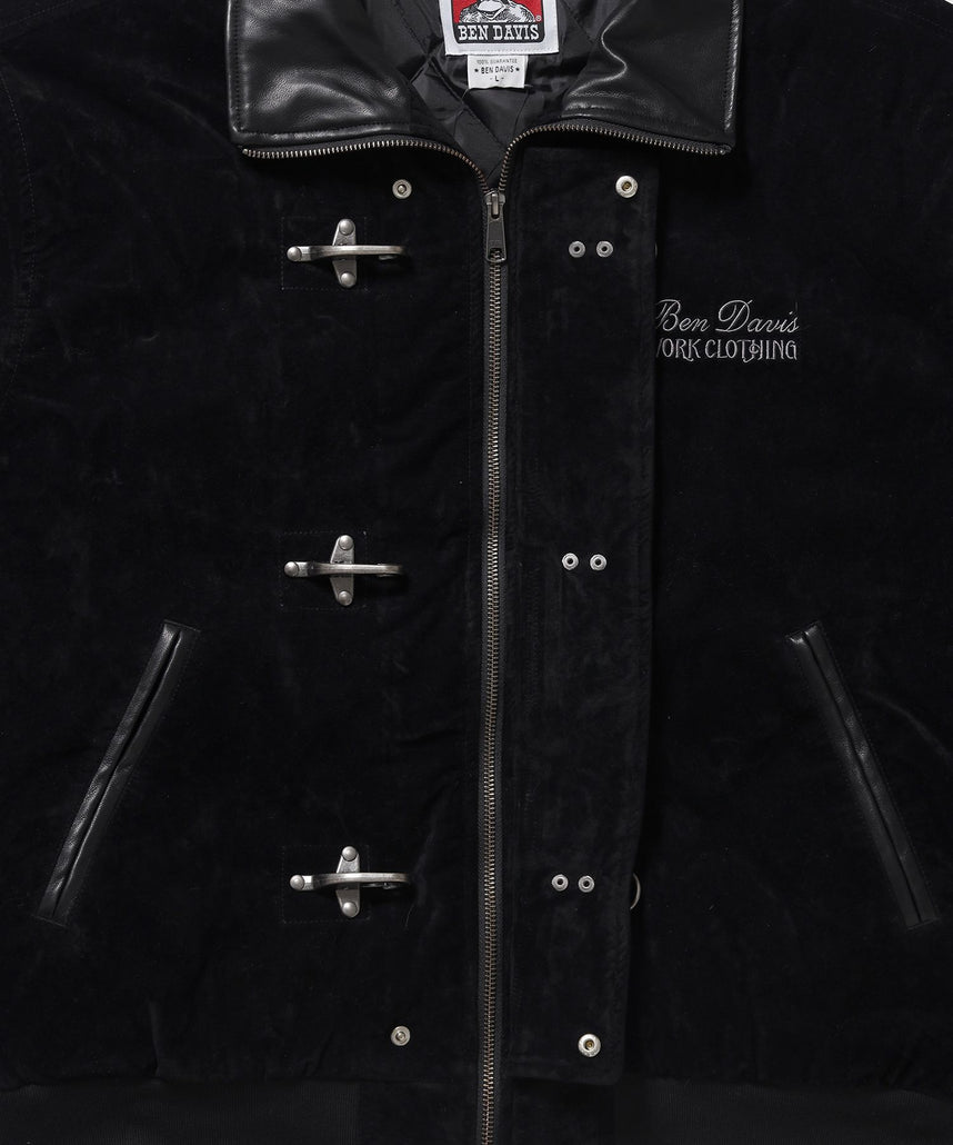 FAUX SUEDE RESCUE JACKET / レスキュージャケット フェイクスエード 中綿キルティング ハイネック ワッペン アウター ユニセックス ブラック