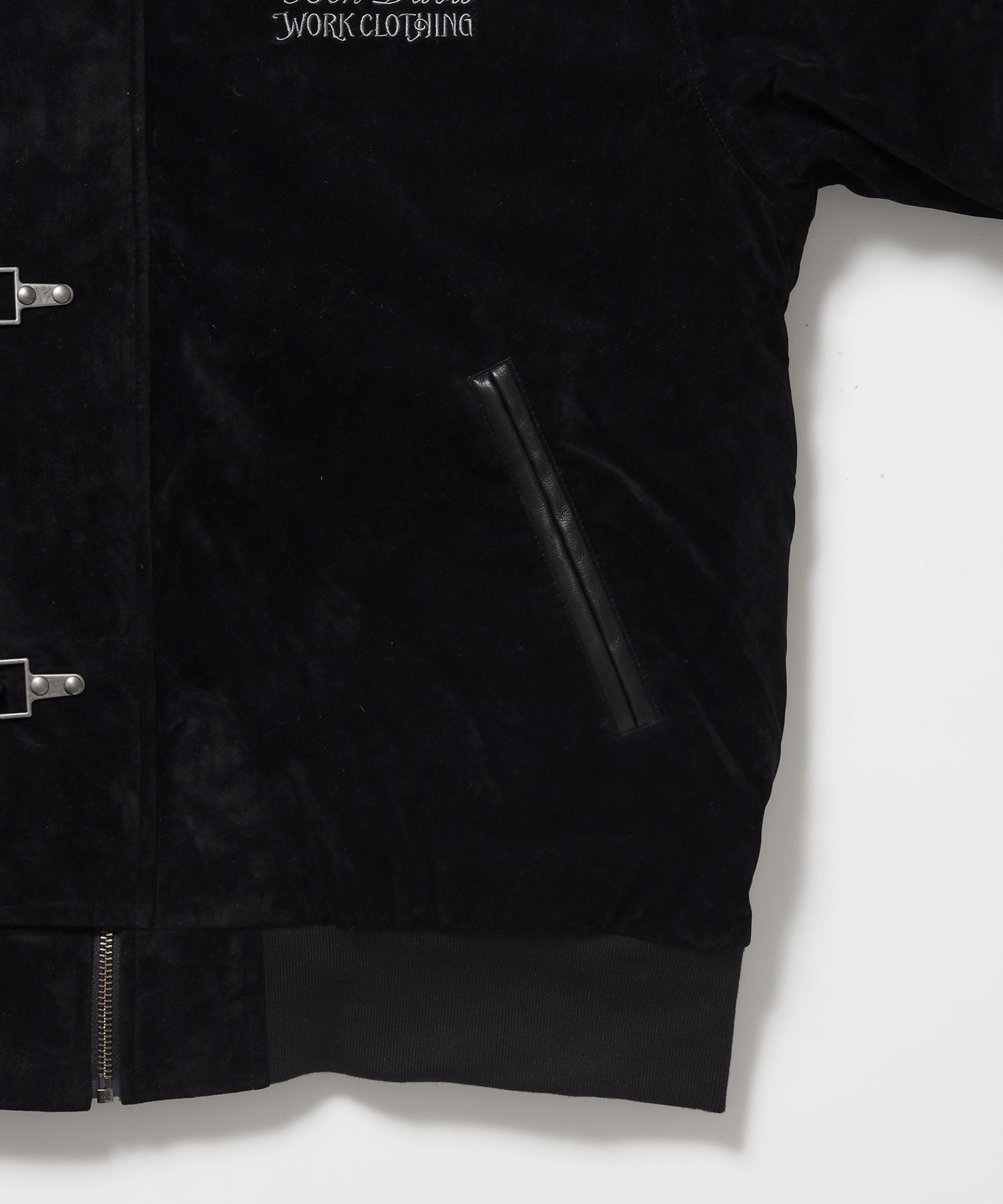 FAUX SUEDE RESCUE JACKET / レスキュージャケット フェイクスエード 中綿キルティング ハイネック ワッペン アウター ユニセックス ブラック
