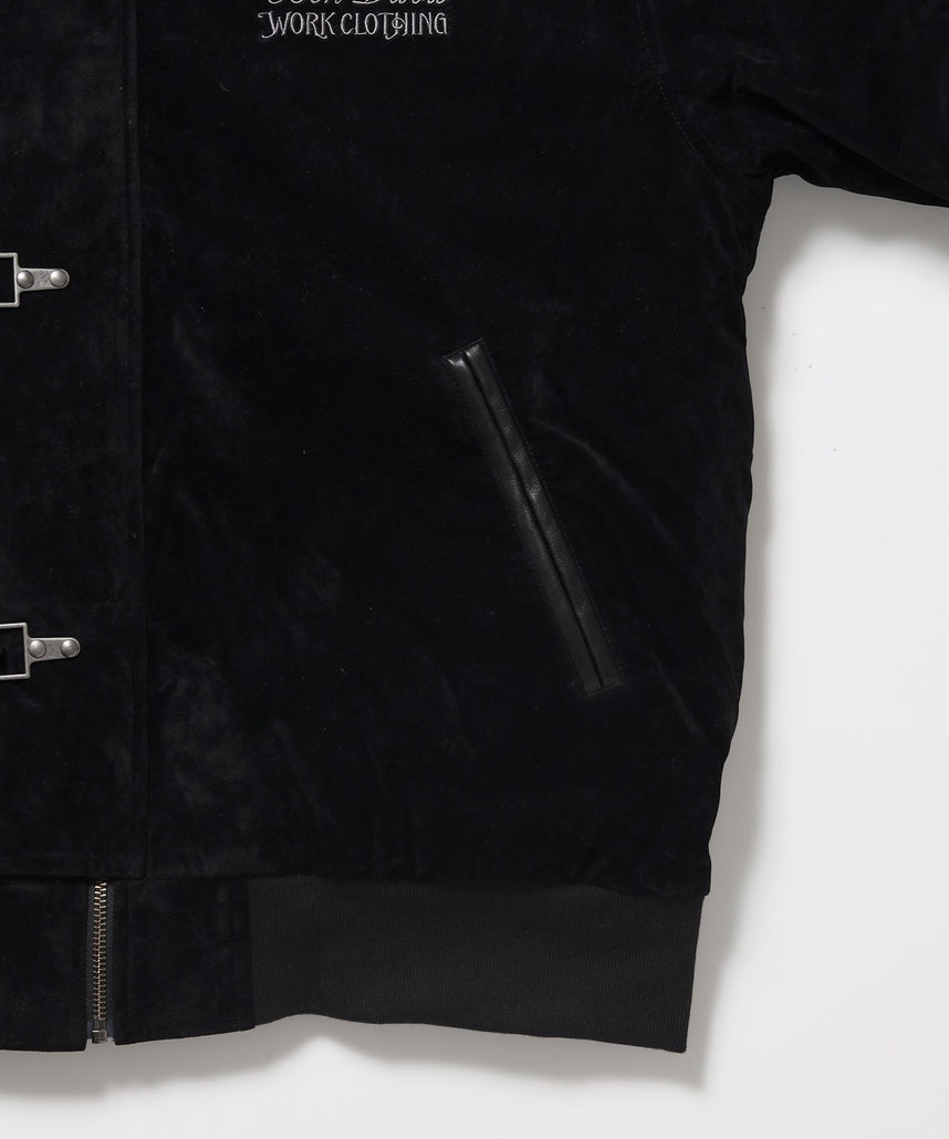 FAUX SUEDE RESCUE JACKET / レスキュージャケット フェイクスエード 中綿キルティング ハイネック ワッペン アウター ユニセックス ブラック