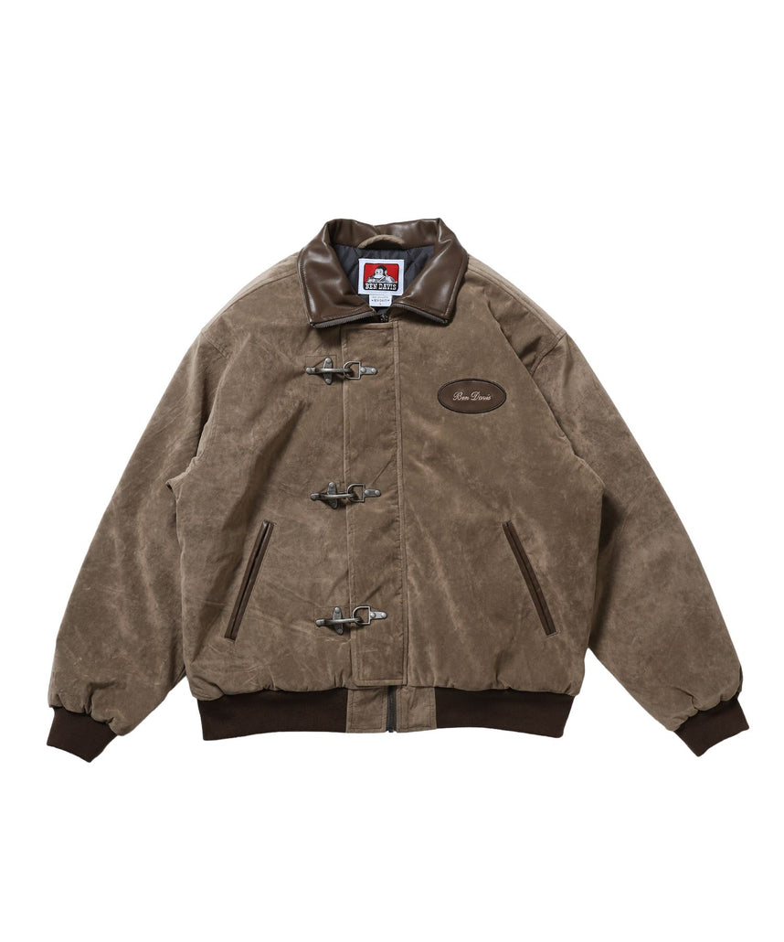 【BEN DAVIS(ベンデイビス)】FAUX SUEDE RESCUE JACKET / レスキュージャケット フェイクスエード 中綿キルティング ハイネック ワッペン アウター ユニセックス ブラウン