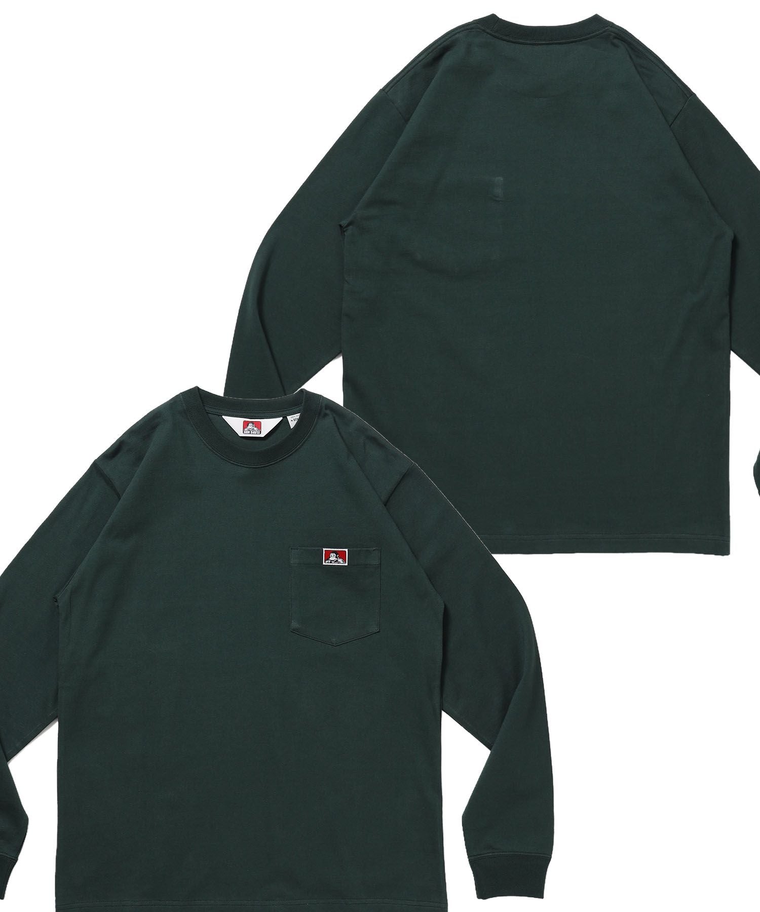 【BEN DAVIS(ベンデイビス)】L/S POCKET TEE (REG) / ユニセックス ロングスリーブ ポケットT レギュラーフィット 長袖 ワンポイント ダークグリーン
