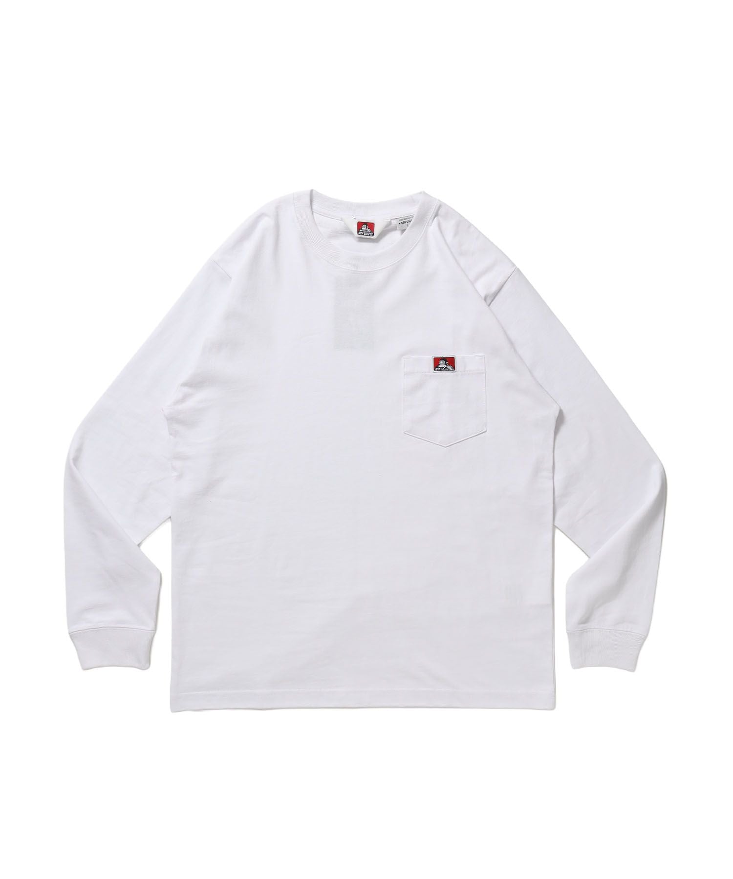 【BEN DAVIS(ベンデイビス)】L/S POCKET TEE (REG) / ユニセックス ロングスリーブ ポケットT レギュラーフィット 長袖 ワンポイント ホワイト