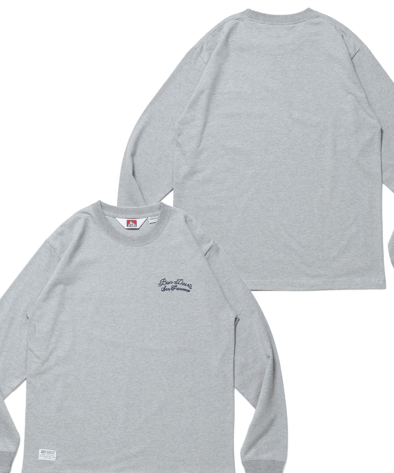 【BEN DAVIS(ベンデイビス)】SCRIPT VNTG L/S TEE (REG) / ロンT 長袖 刺繍 ビスネーム ヴィンテージ加工 レギュラーフィット ユニセックス グレー