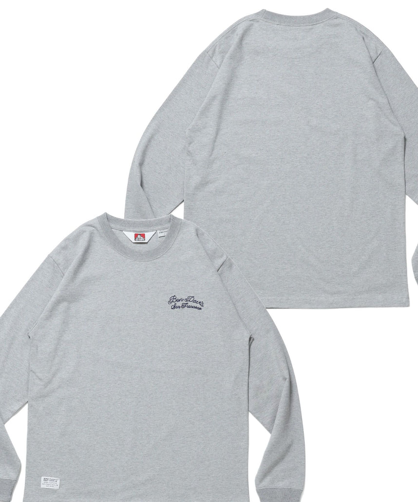 【BEN DAVIS(ベンデイビス)】SCRIPT VNTG L/S TEE (REG) / ロンT 長袖 刺繍 ビスネーム ヴィンテージ加工 レギュラーフィット ユニセックス グレー