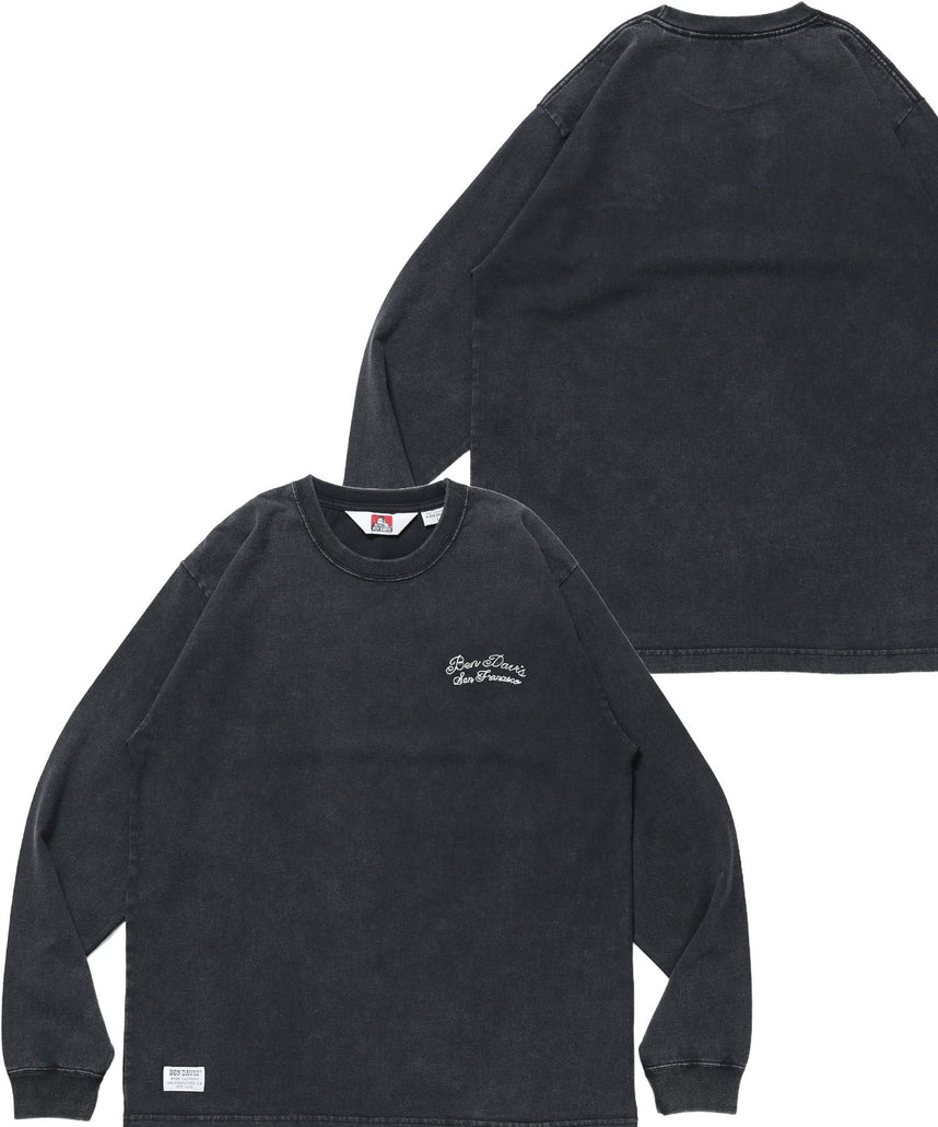 【BEN DAVIS(ベンデイビス)】SCRIPT VNTG L/S TEE (REG) / ロンT 長袖 刺繍 ビスネーム ヴィンテージ加工 レギュラーフィット ユニセックス ブラック