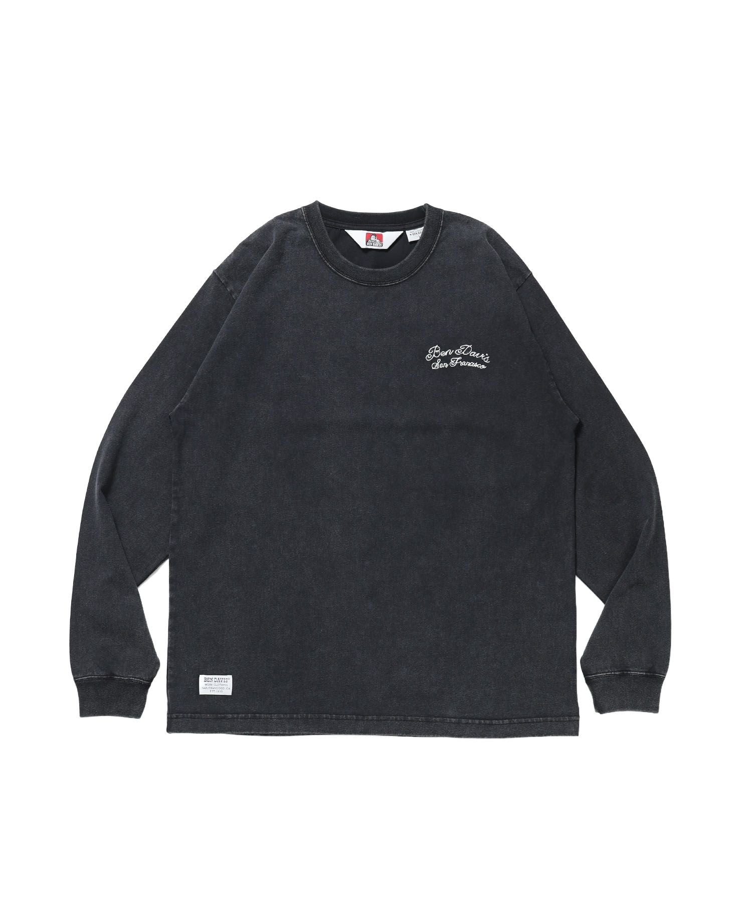 【BEN DAVIS(ベンデイビス)】SCRIPT VNTG L/S TEE (REG) / ロンT 長袖 刺繍 ビスネーム ヴィンテージ加工 レギュラーフィット ユニセックス ブラック