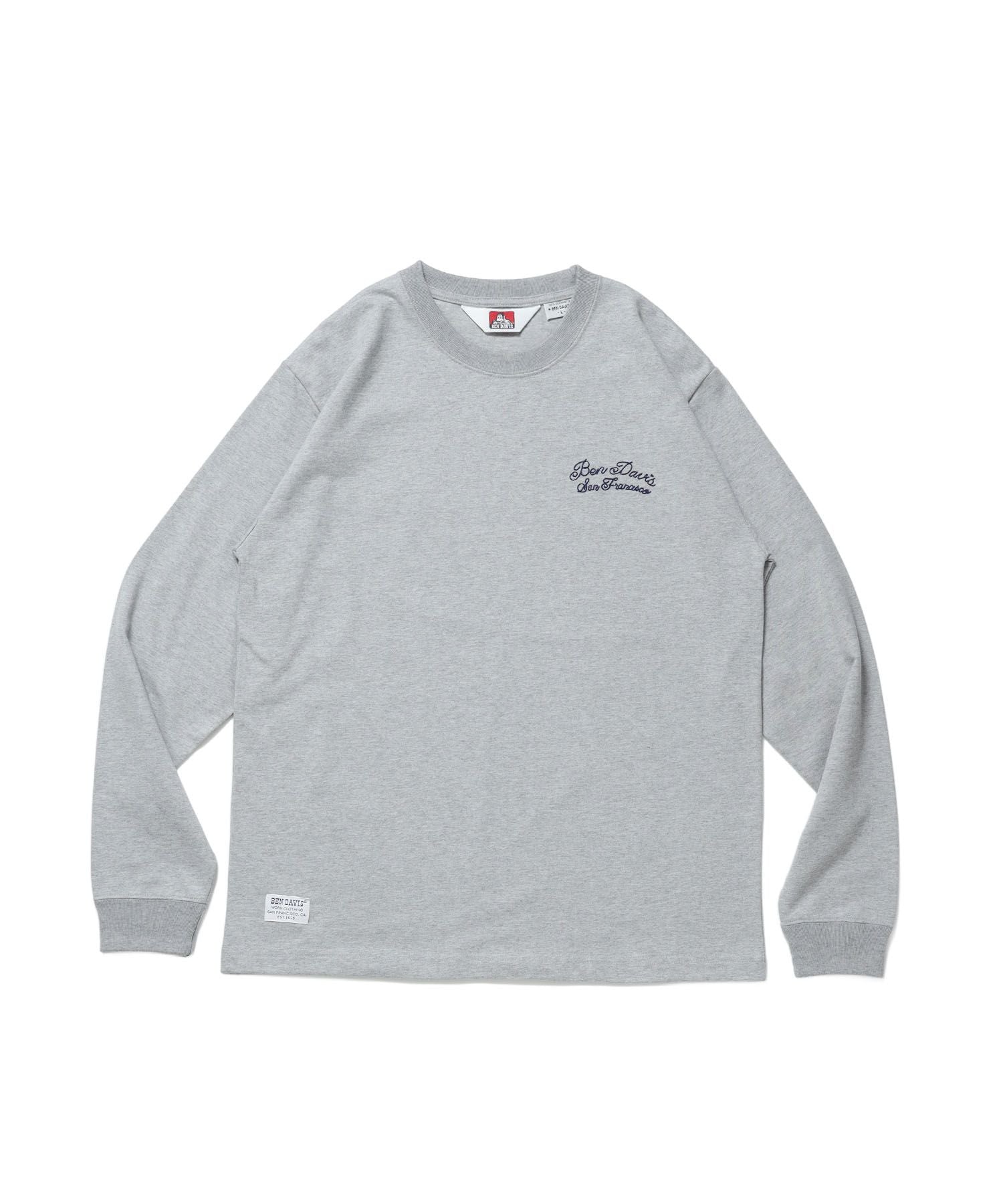 【BEN DAVIS(ベンデイビス)】SCRIPT VNTG L/S TEE (REG) / ロンT 長袖 刺繍 ビスネーム ヴィンテージ加工 レギュラーフィット ユニセックス グレー