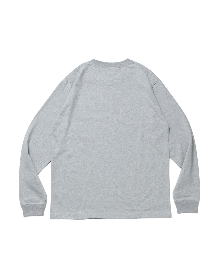 SCRIPT VNTG L/S TEE (REG) / ロンT 長袖 刺繍 ビスネーム ヴィンテージ加工 レギュラーフィット ユニセックス グレー