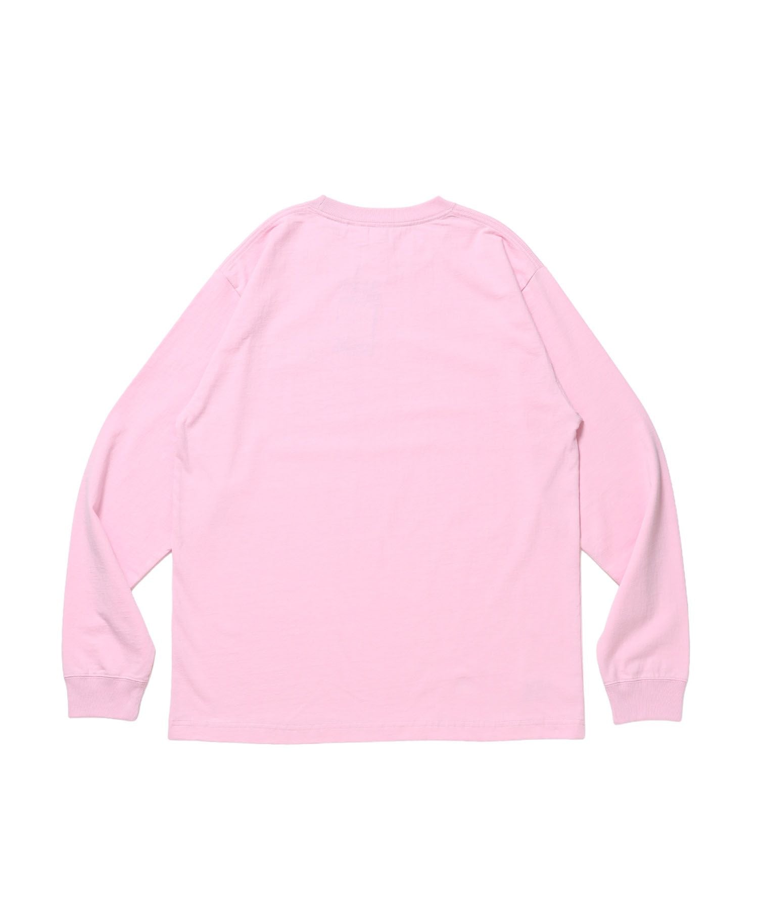 SCRIPT VNTG L/S TEE (REG) / ロンT 長袖 刺繍 ビスネーム ヴィンテージ加工 レギュラーフィット ユニセックス ピンク