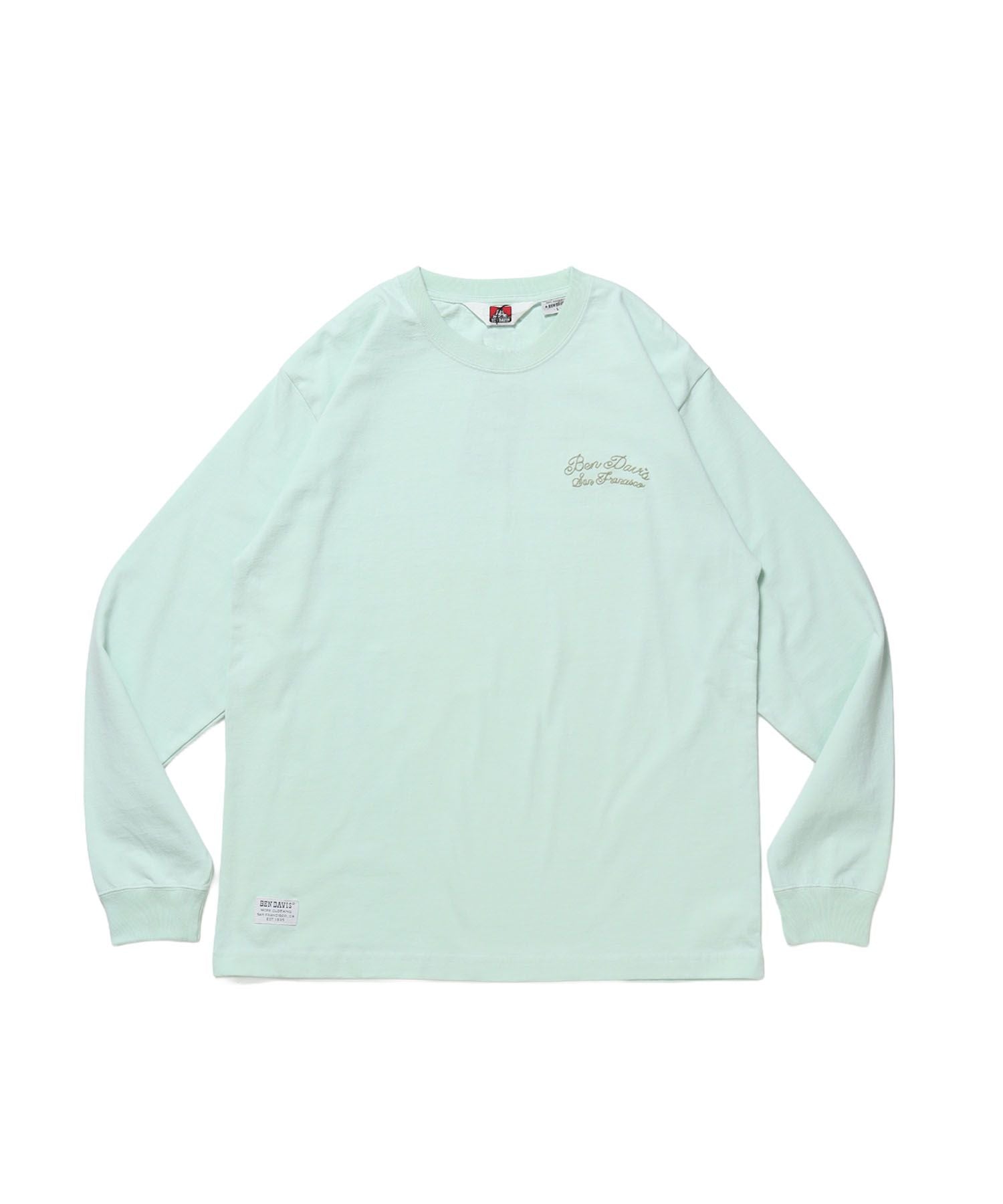 【BEN DAVIS(ベンデイビス)】SCRIPT VNTG L/S TEE (REG) / ロンT 長袖 刺繍 ビスネーム ヴィンテージ加工 レギュラーフィット ユニセックス ミント