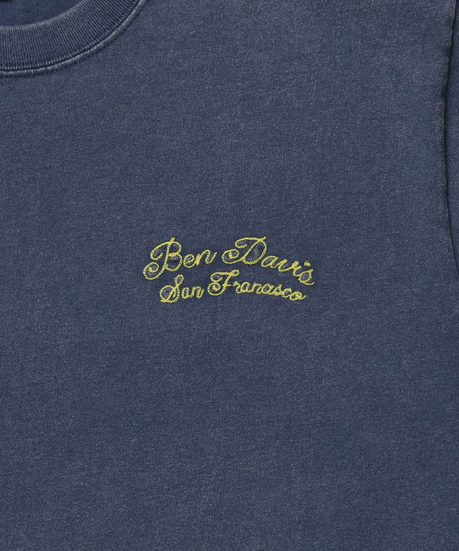 SCRIPT VNTG L/S TEE (REG) / ロンT 長袖 刺繍 ビスネーム ヴィンテージ加工 レギュラーフィット ユニセックス ネイビー