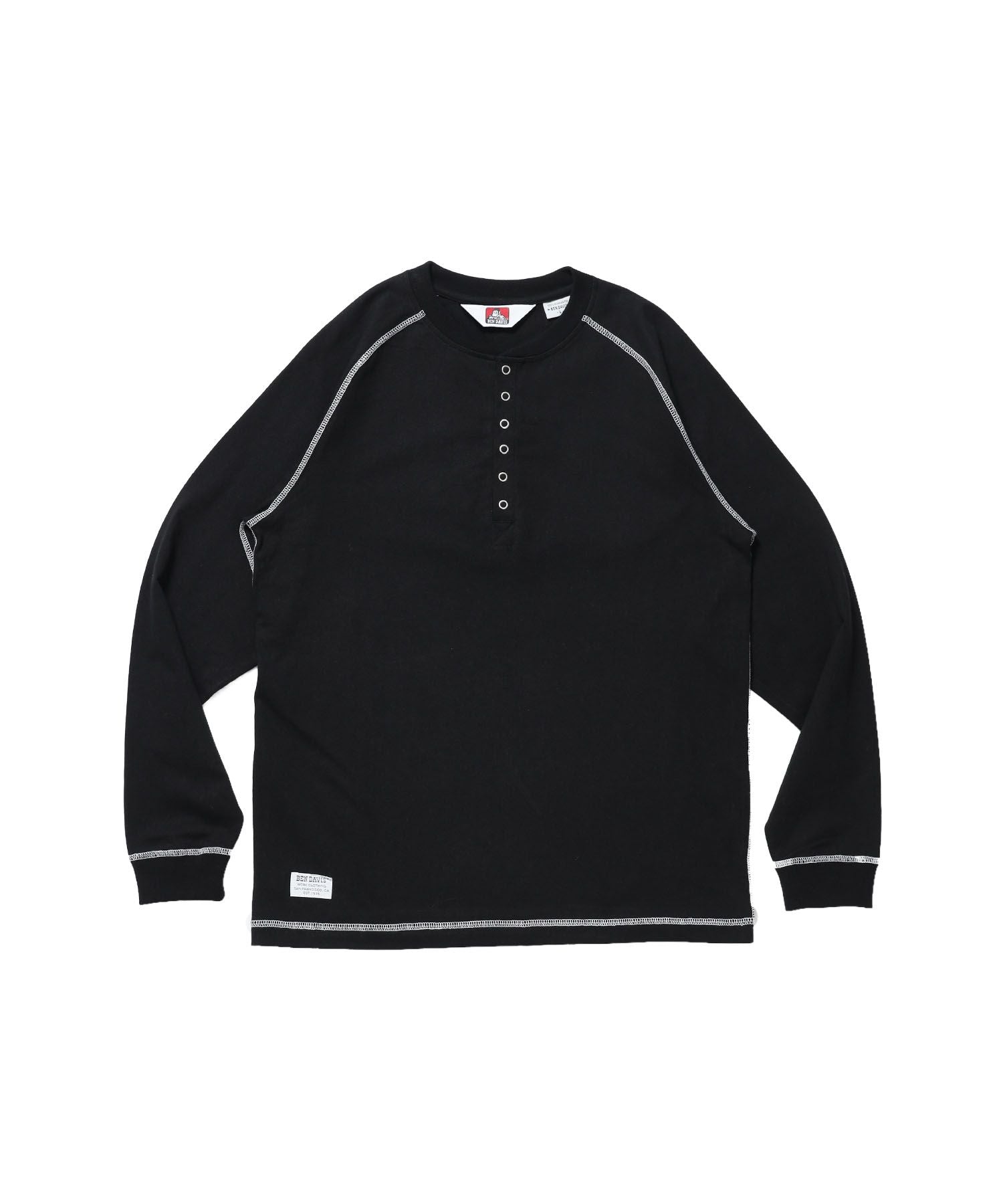 【BEN DAVIS(ベンデイビス)】BEN'S HENLEY L/S TEE / ヘンリーネック ロング ユニセックス ラグラン 長袖 ブラック