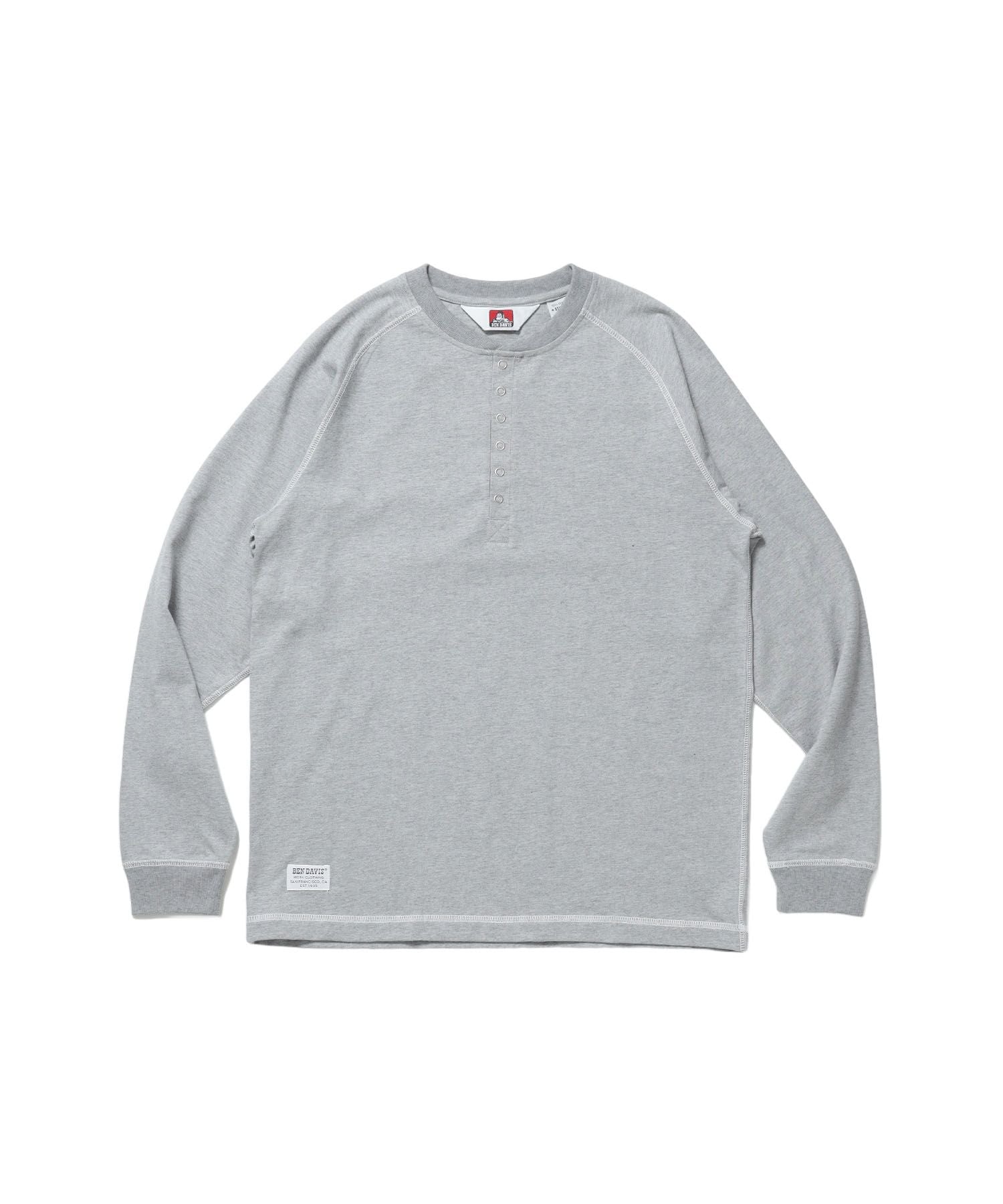 【BEN DAVIS(ベンデイビス)】BEN'S HENLEY L/S TEE / ヘンリーネック ロング ユニセックス ラグラン 長袖 グレー