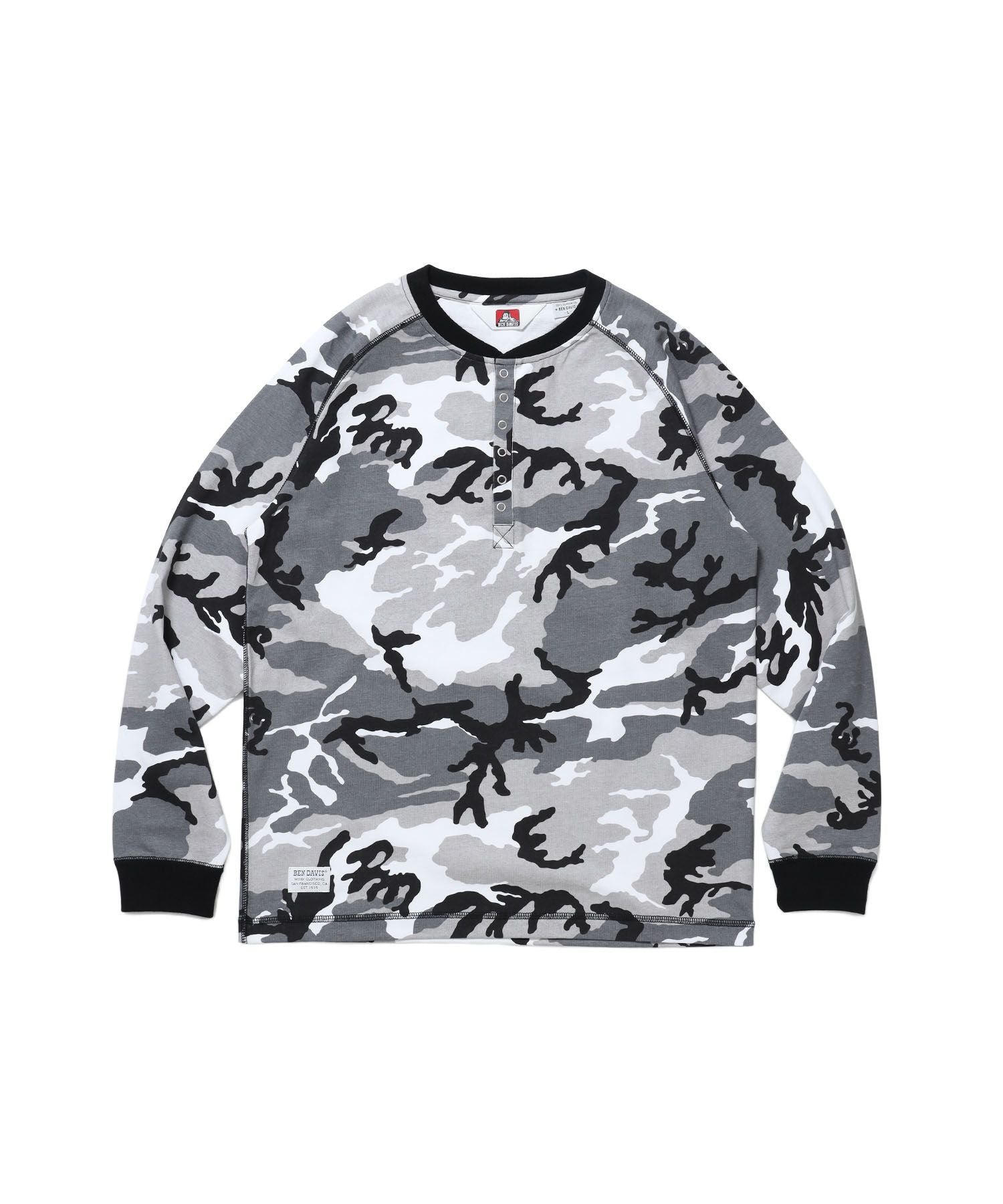 【BEN DAVIS(ベンデイビス)】BEN'S HENLEY L/S TEE / ヘンリーネック ロング ユニセックス ラグラン 長袖 柄80
