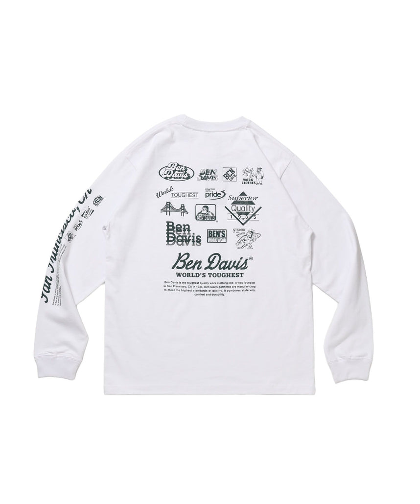 【BEN DAVIS(ベンデイビス)】GRAPHIC L/S TEE (REG) / ロンT ユニセックス レギュラーフィット 長袖 ラバープリント ホワイト