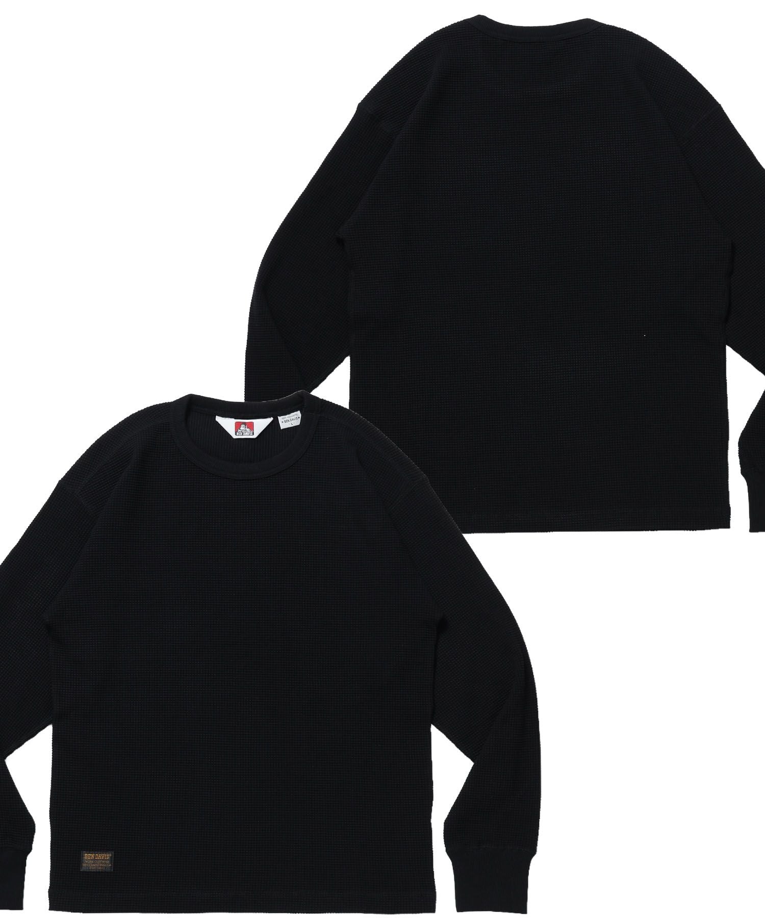 【BEN DAVIS(ベンデイビス)】WAFFLE L/S CREW / ワッフル クルーネック 長袖 ロンT ユニセックス ブラック