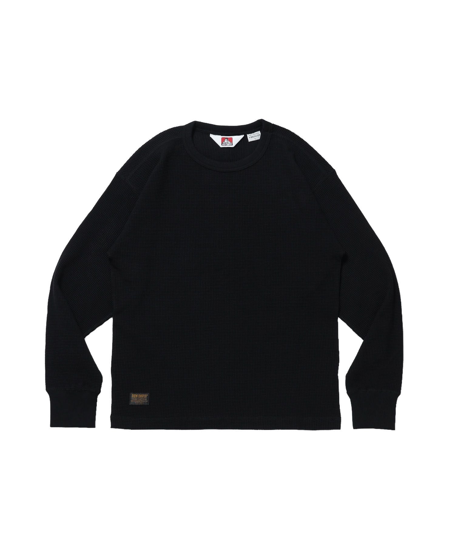 【BEN DAVIS(ベンデイビス)】WAFFLE L/S CREW / ワッフル クルーネック 長袖 ロンT ユニセックス ブラック