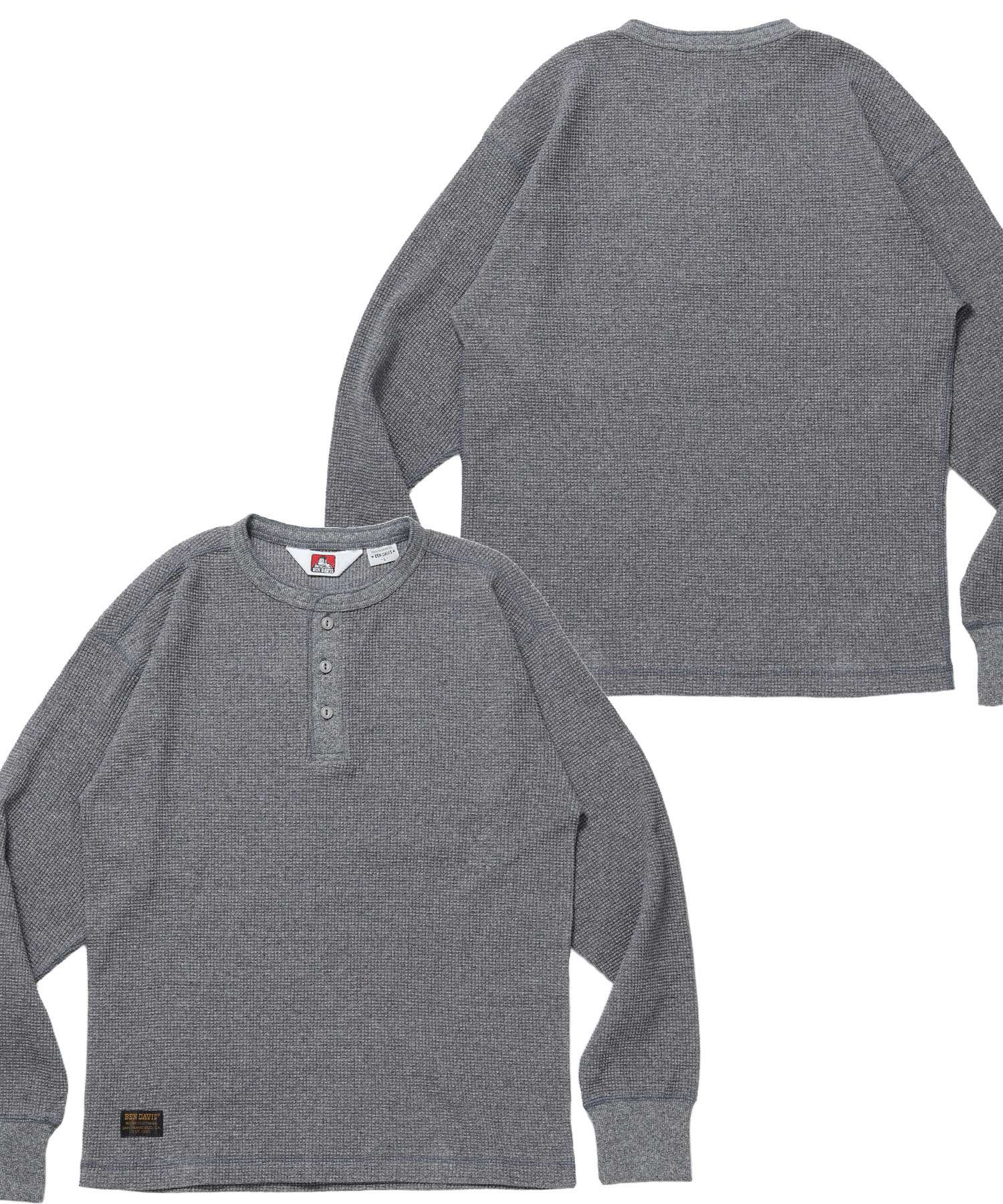 【BEN DAVIS(ベンデイビス)】WAFFLE L/S HENLEY / ワッフル ヘンリーネック ロンT ユニセックス 長袖 サーマル グレー