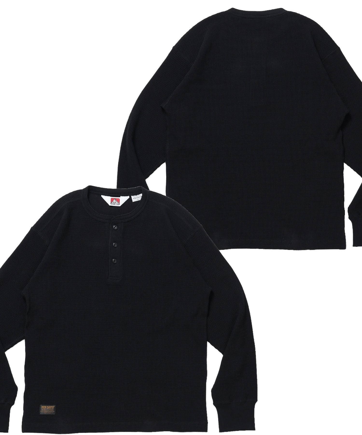 【BEN DAVIS(ベンデイビス)】WAFFLE L/S HENLEY / ワッフル ヘンリーネック ロンT ユニセックス 長袖 サーマル ブラック
