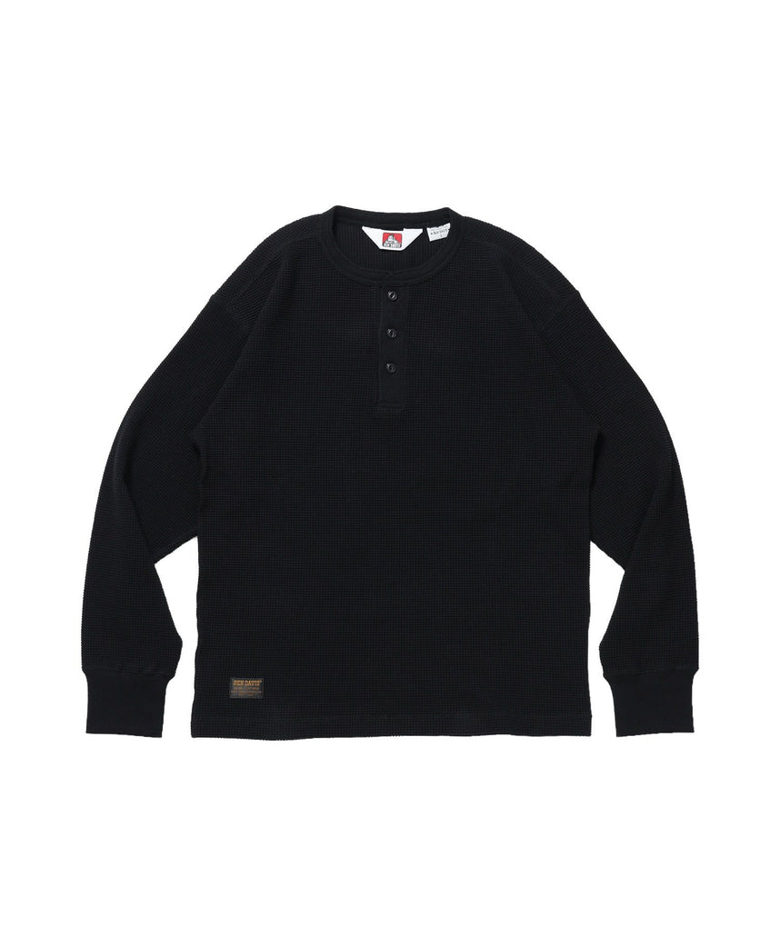 【BEN DAVIS(ベンデイビス)】WAFFLE L/S HENLEY / ワッフル ヘンリーネック ロンT ユニセックス 長袖 サーマル ブラック