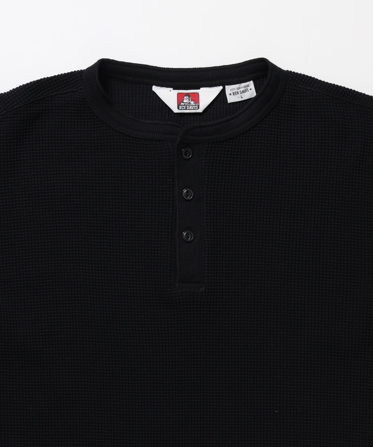 WAFFLE L/S HENLEY / ワッフル ヘンリーネック ロンT ユニセックス 長袖 サーマル ブラック