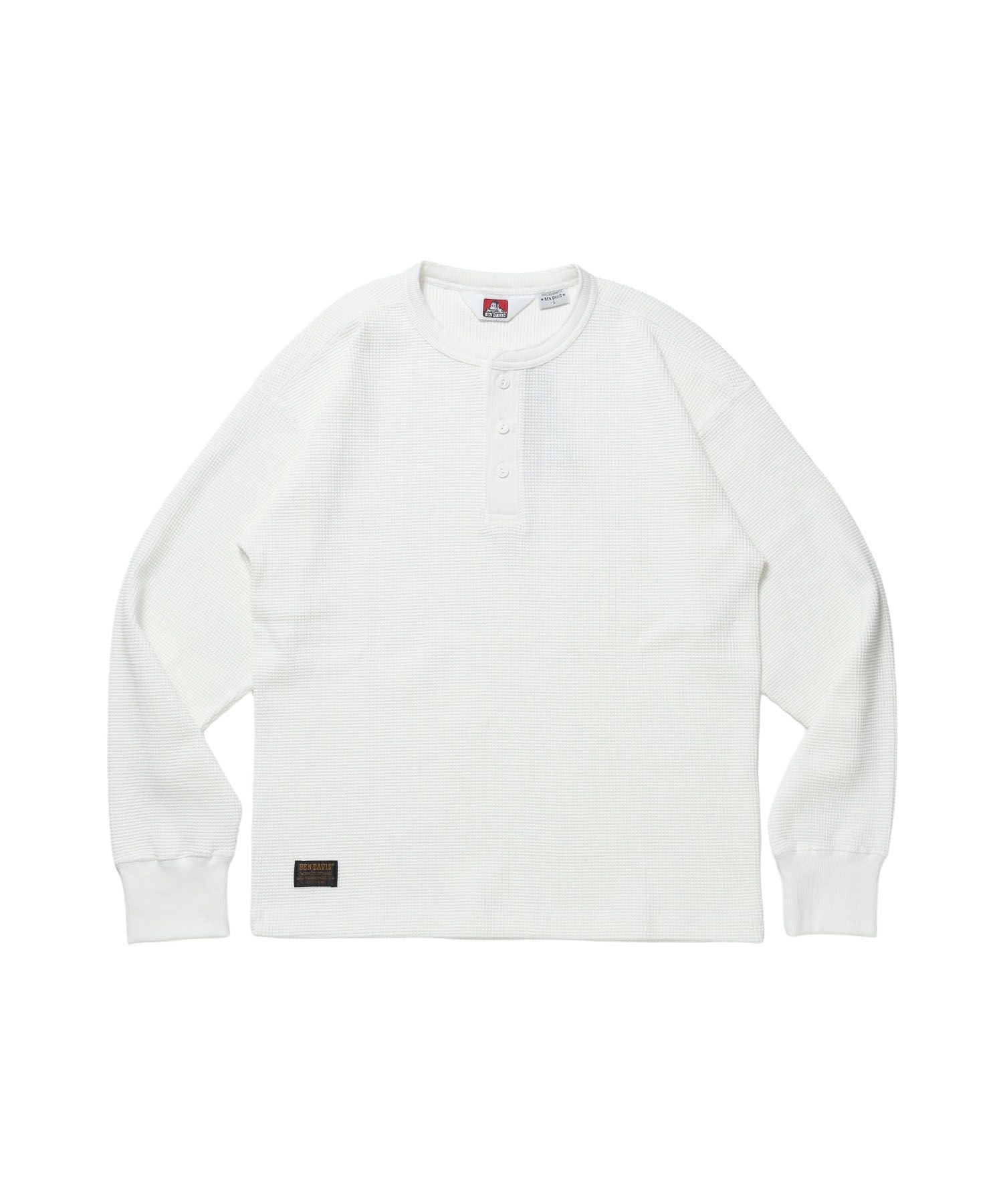 【BEN DAVIS(ベンデイビス)】WAFFLE L/S HENLEY / ワッフル ヘンリーネック ロンT ユニセックス 長袖 サーマル ホワイト