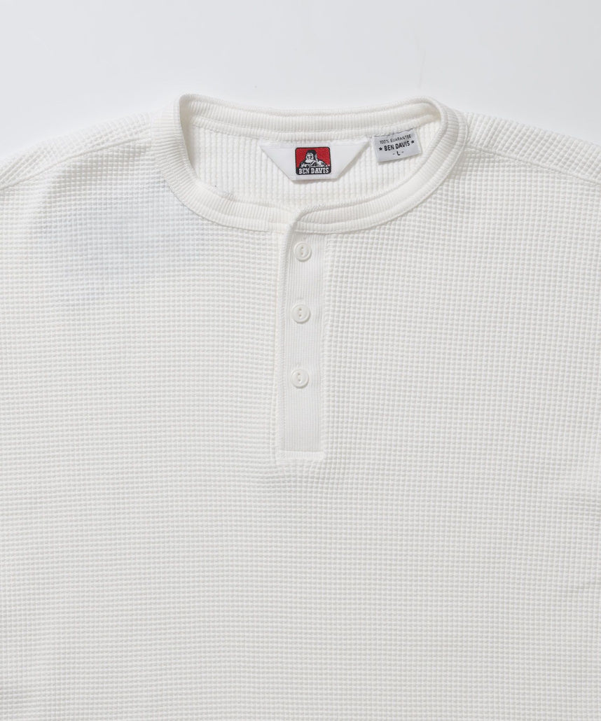 WAFFLE L/S HENLEY / ワッフル ヘンリーネック ロンT ユニセックス 長袖 サーマル ホワイト