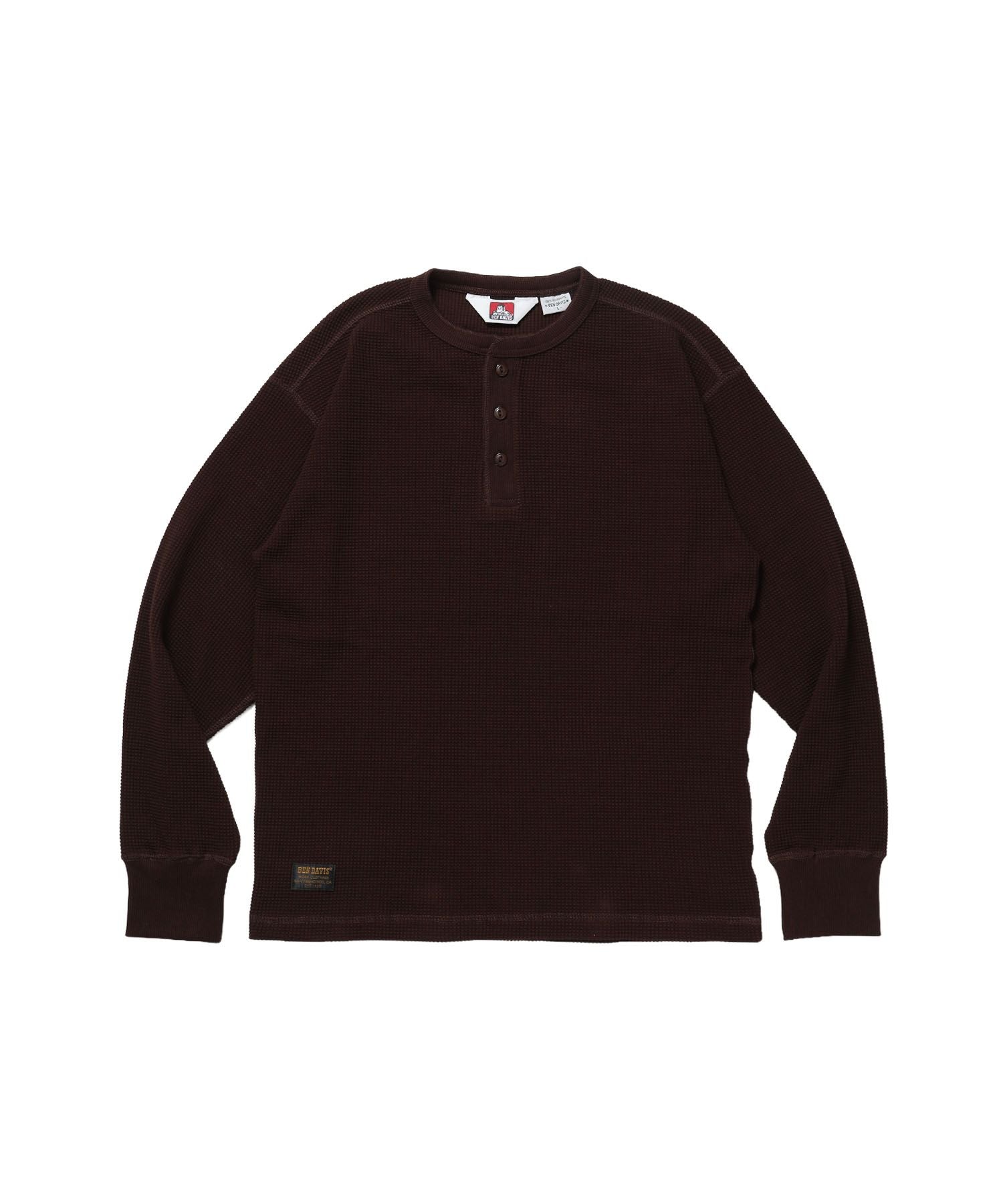 【BEN DAVIS(ベンデイビス)】WAFFLE L/S HENLEY / ワッフル ヘンリーネック ロンT ユニセックス 長袖 サーマル ブラウン