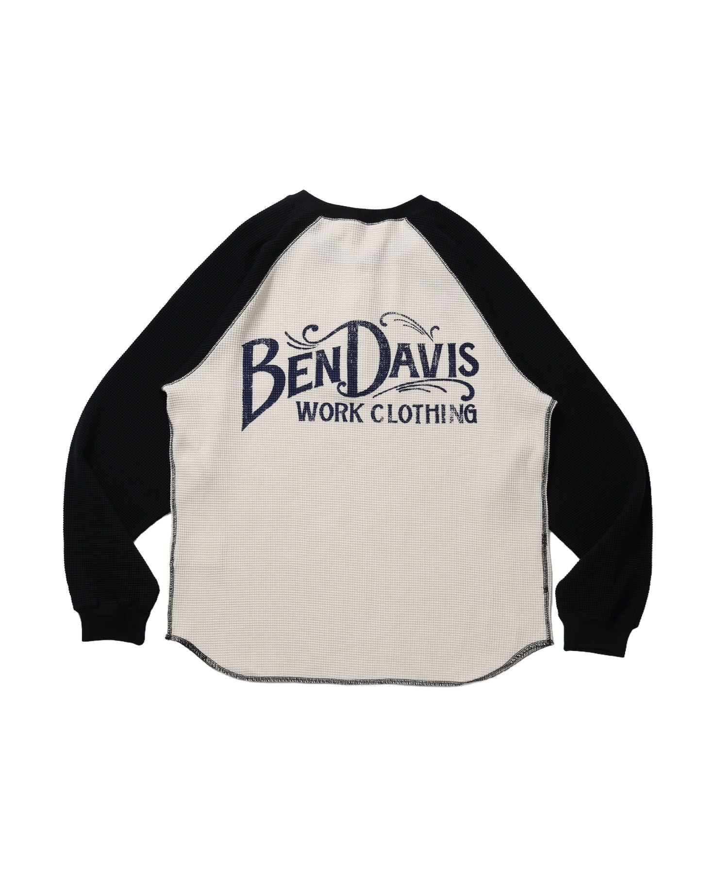 【BEN DAVIS(ベンデイビス)】BIG WAFFLE L/S HENLEY / ワッフル ラグラン ヘンリー ユニセックス 長袖 ロンT ブラック